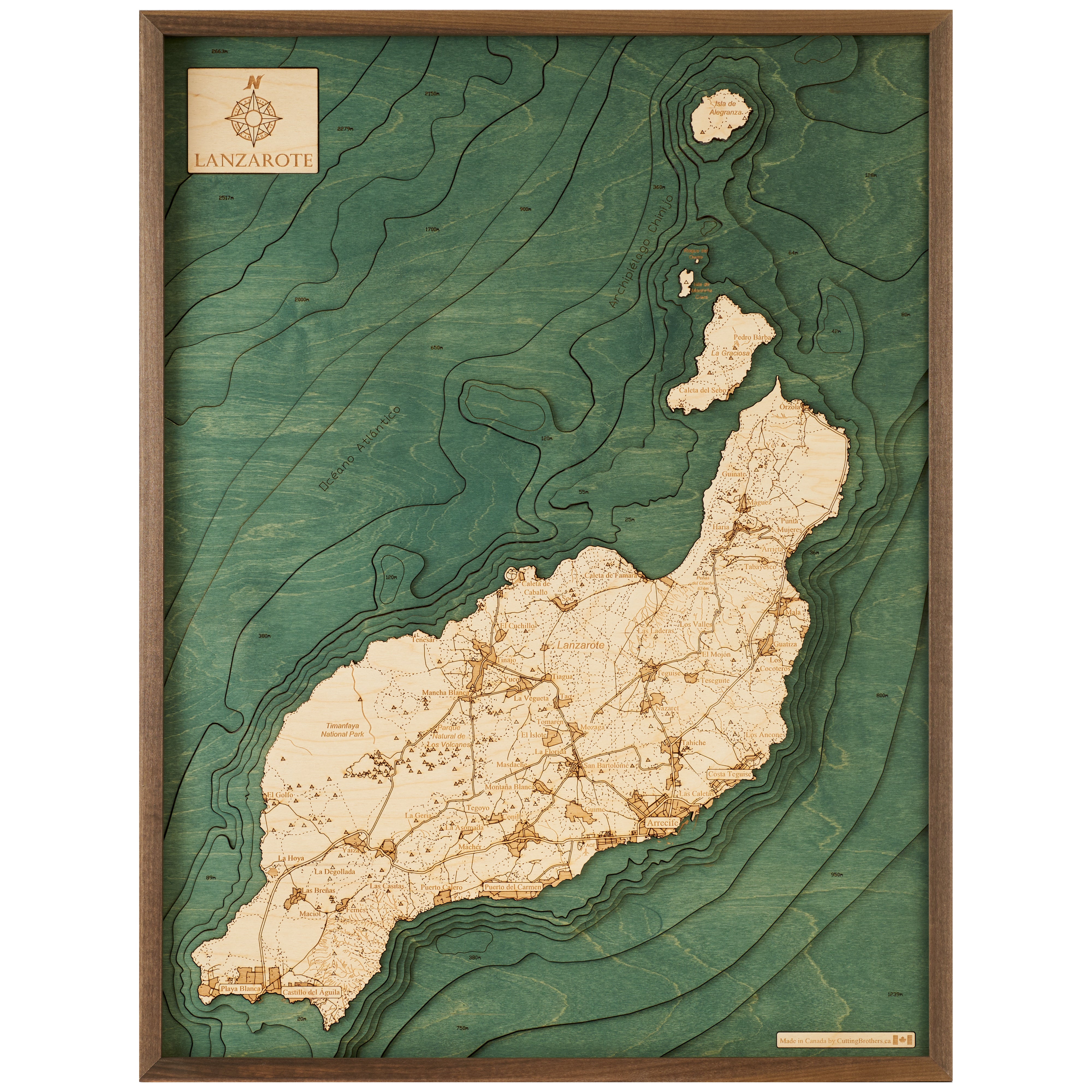 LANZAROTE 3D Holz Wandkarte - Version L