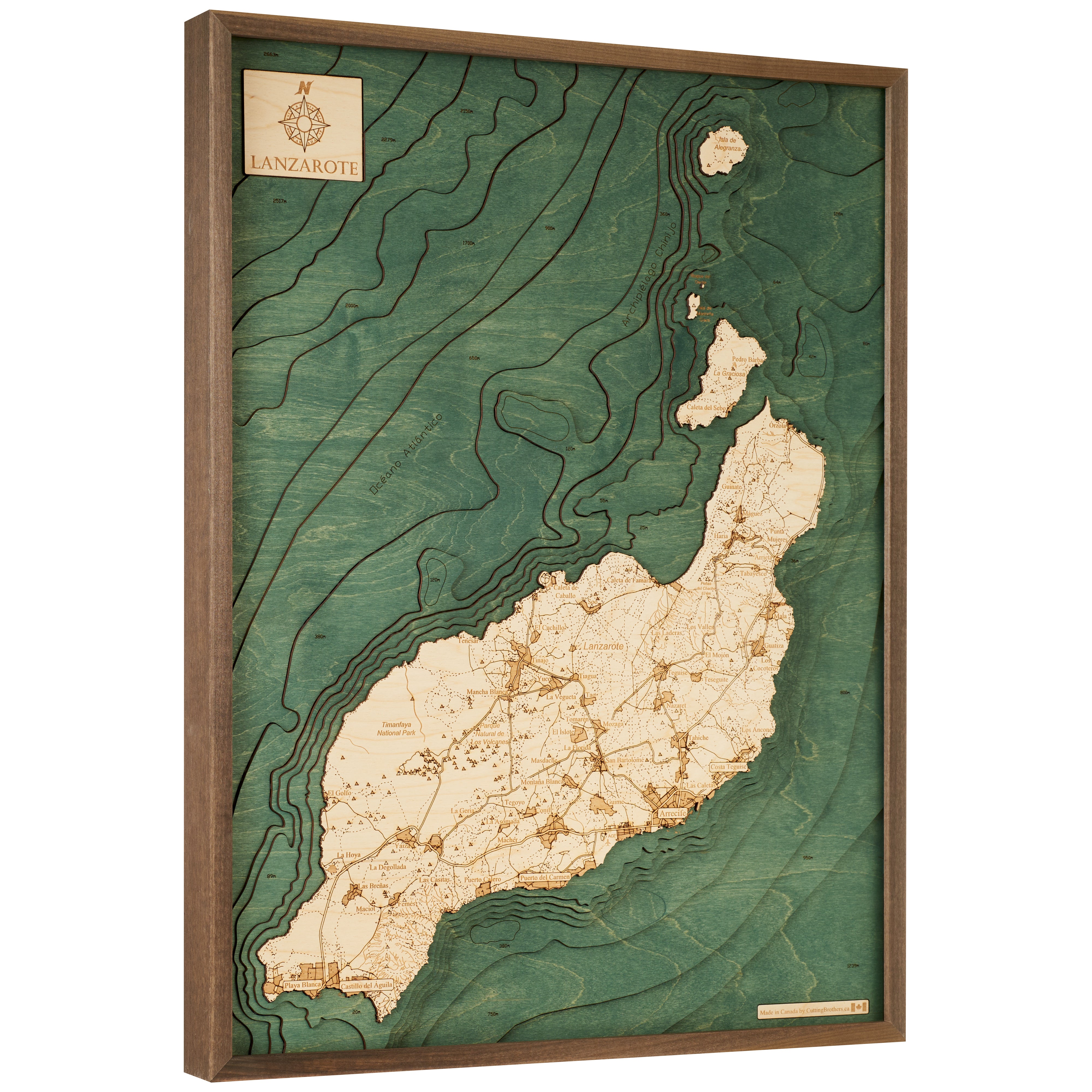LANZAROTE 3D Holz Wandkarte - Version L