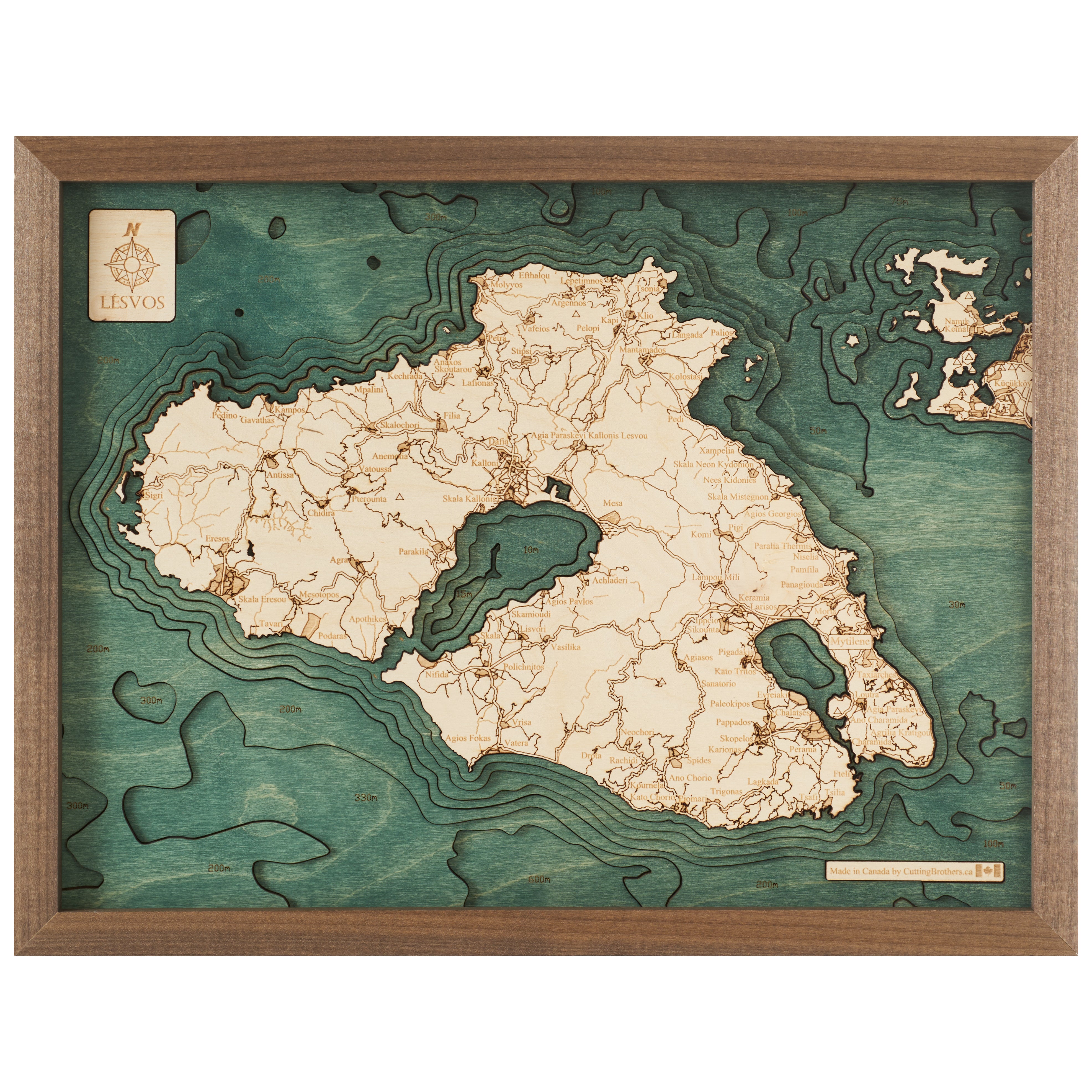 LESBOS -  3D Holz Wandkarte - Version S