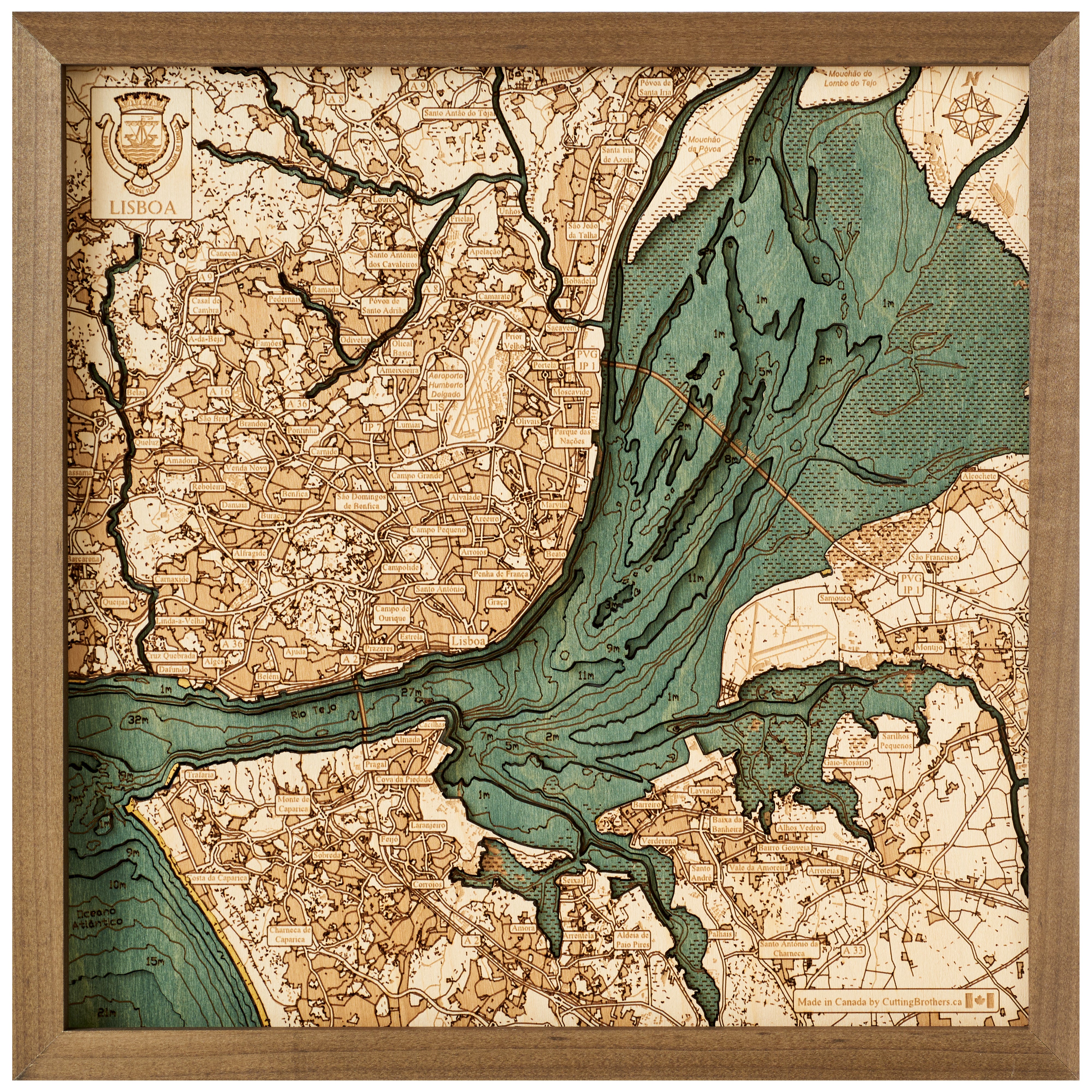 LISSABON - 3D Holz Wandkarte - Version S