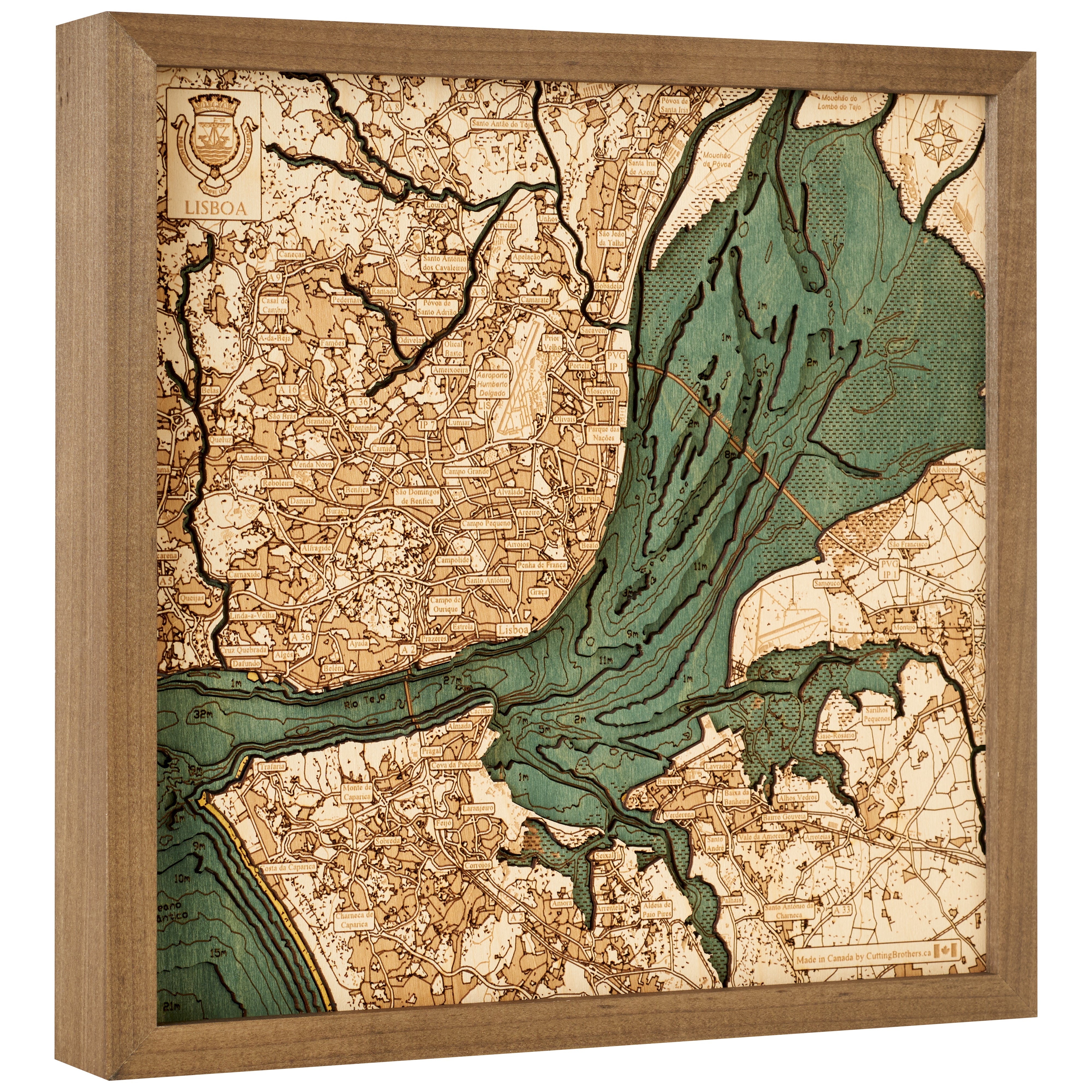 LISSABON - 3D Holz Wandkarte - Version S