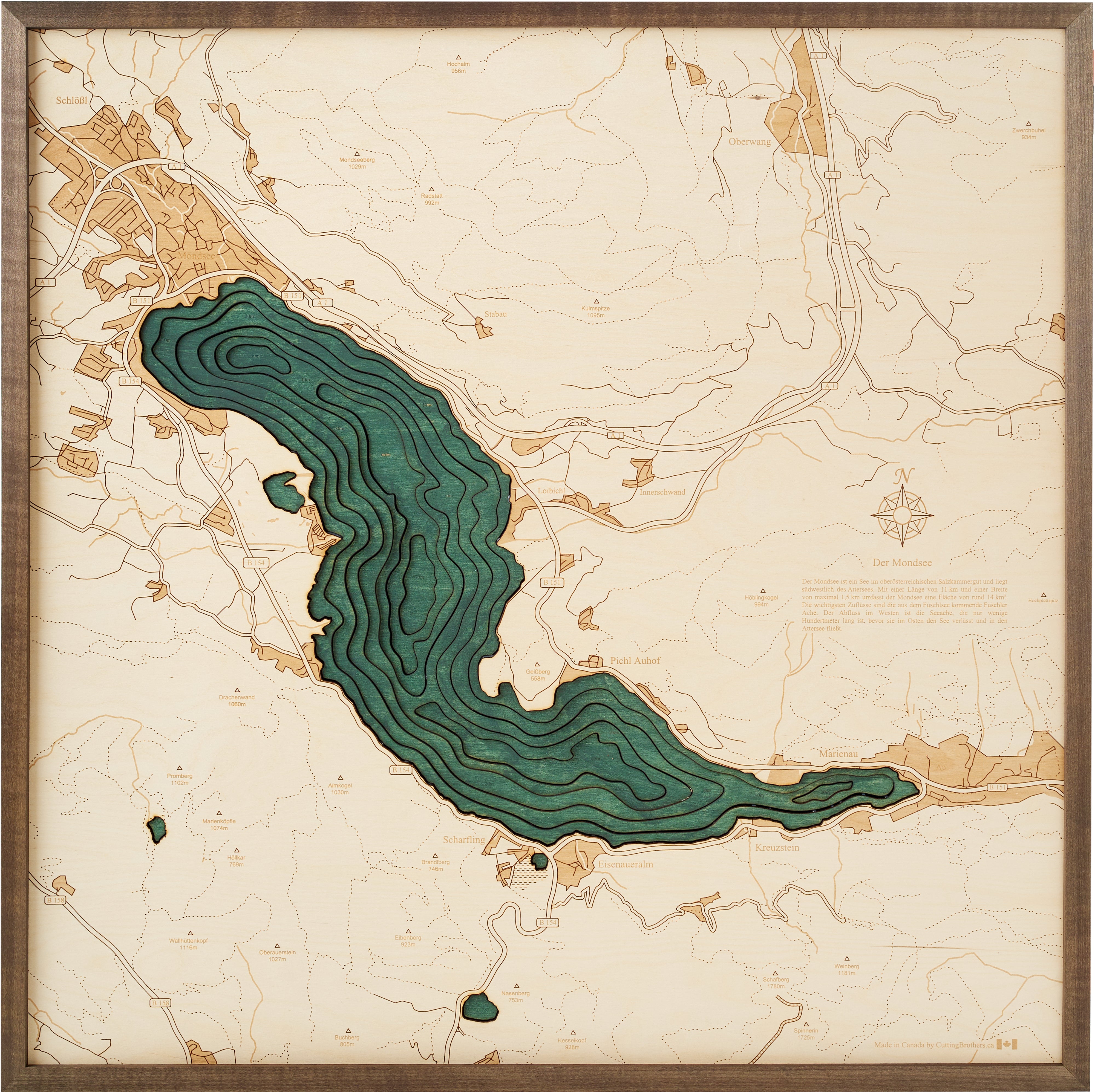 MONDSEE 3D wooden wall map - version L