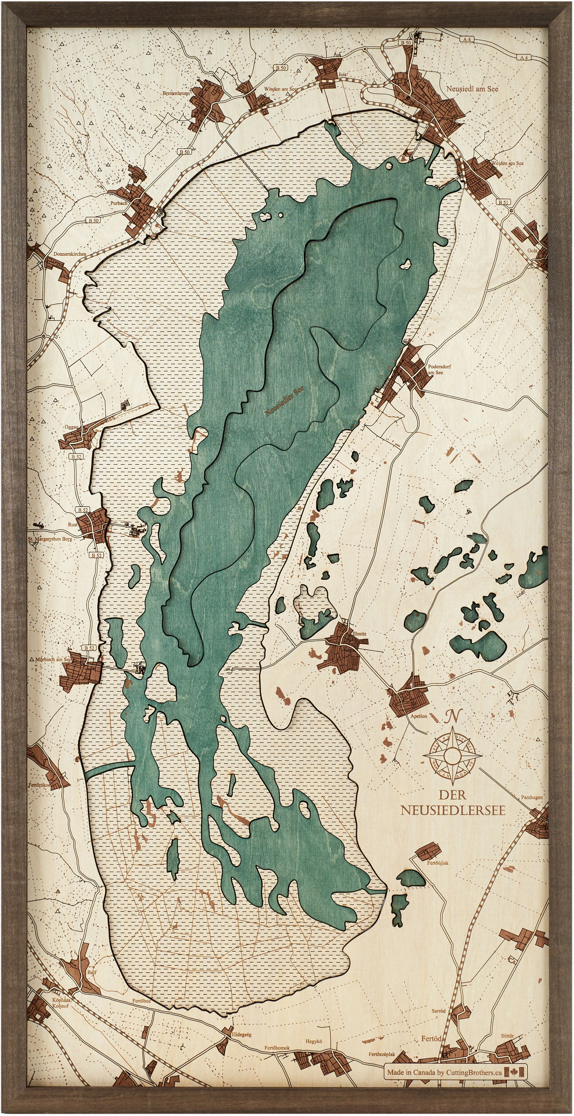 NEUSIEDLERSEE 3D wooden wall map - version M