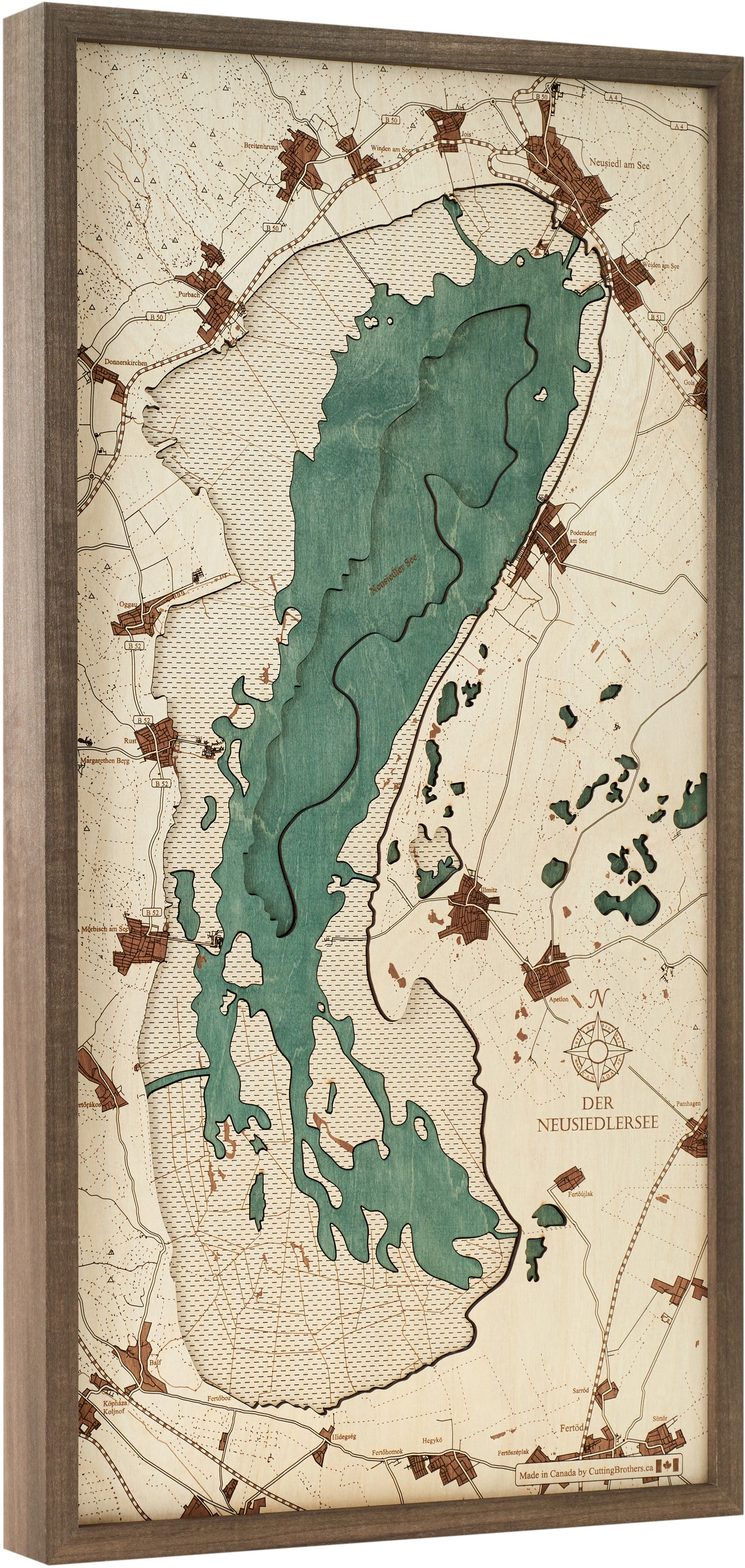 NEUSIEDLERSEE 3D wooden wall map - version M