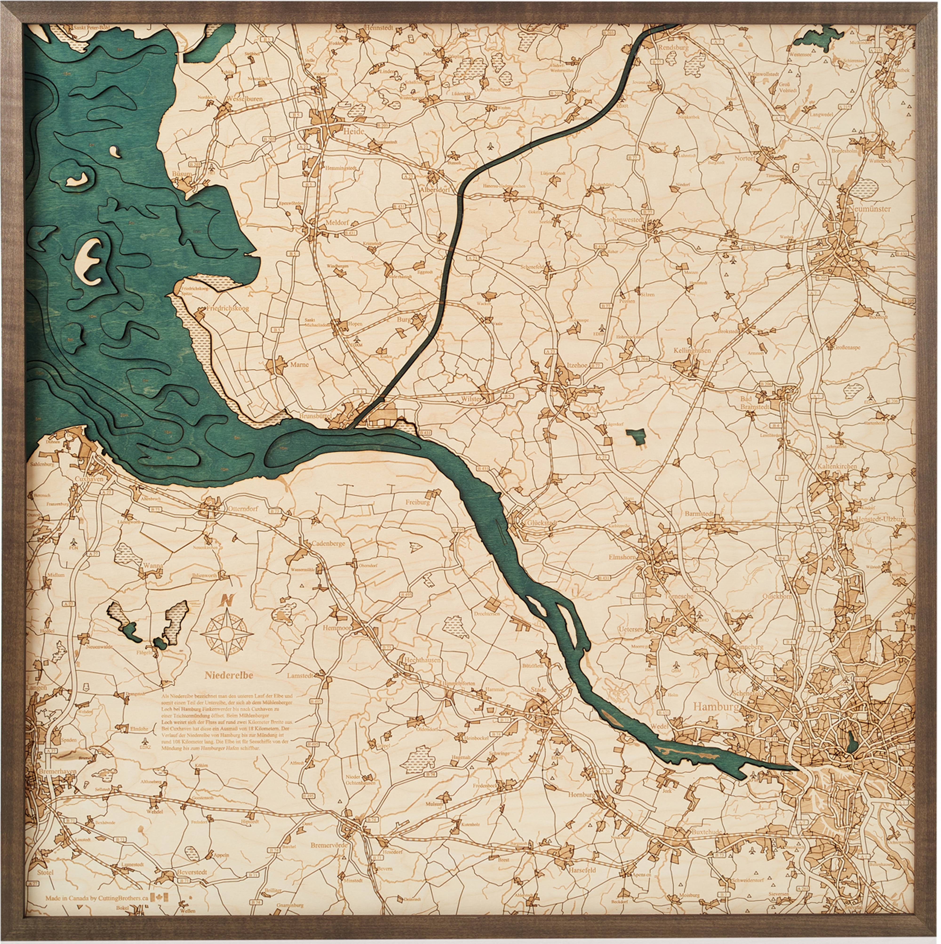 NIEDERELBE UNDERELBE 3D wooden wall map - version L 