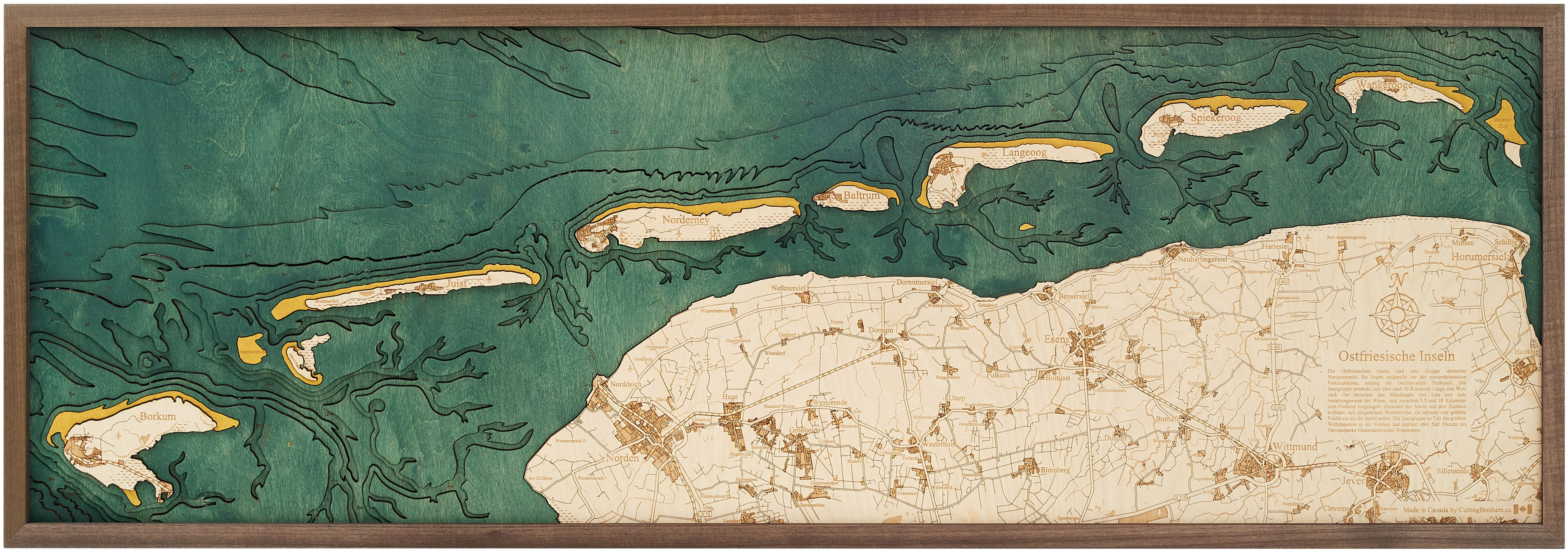 EAST FRISIAN ISLANDS 3D wooden wall map - version XL 