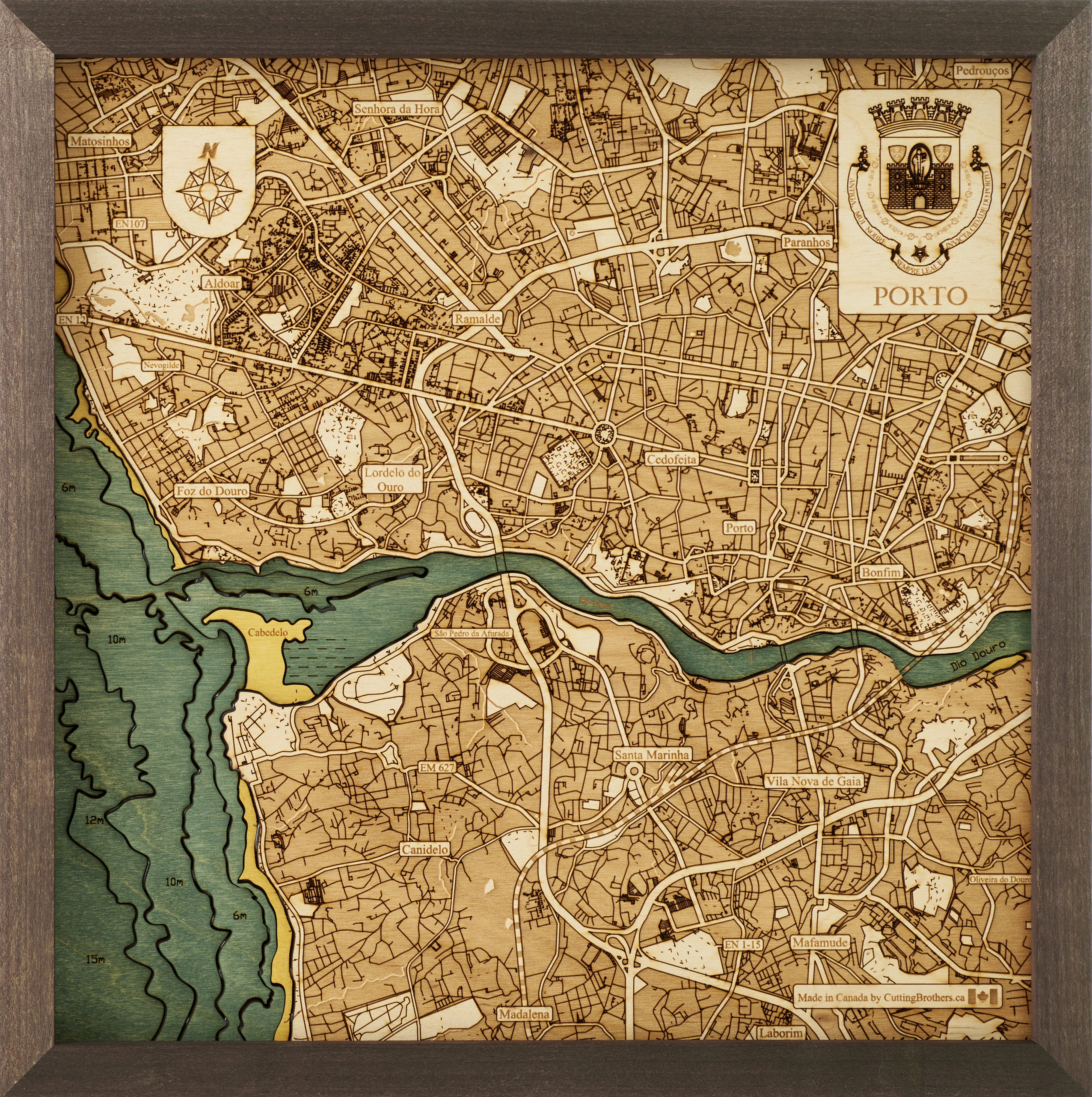 PORTO 3D wooden wall map - version S
