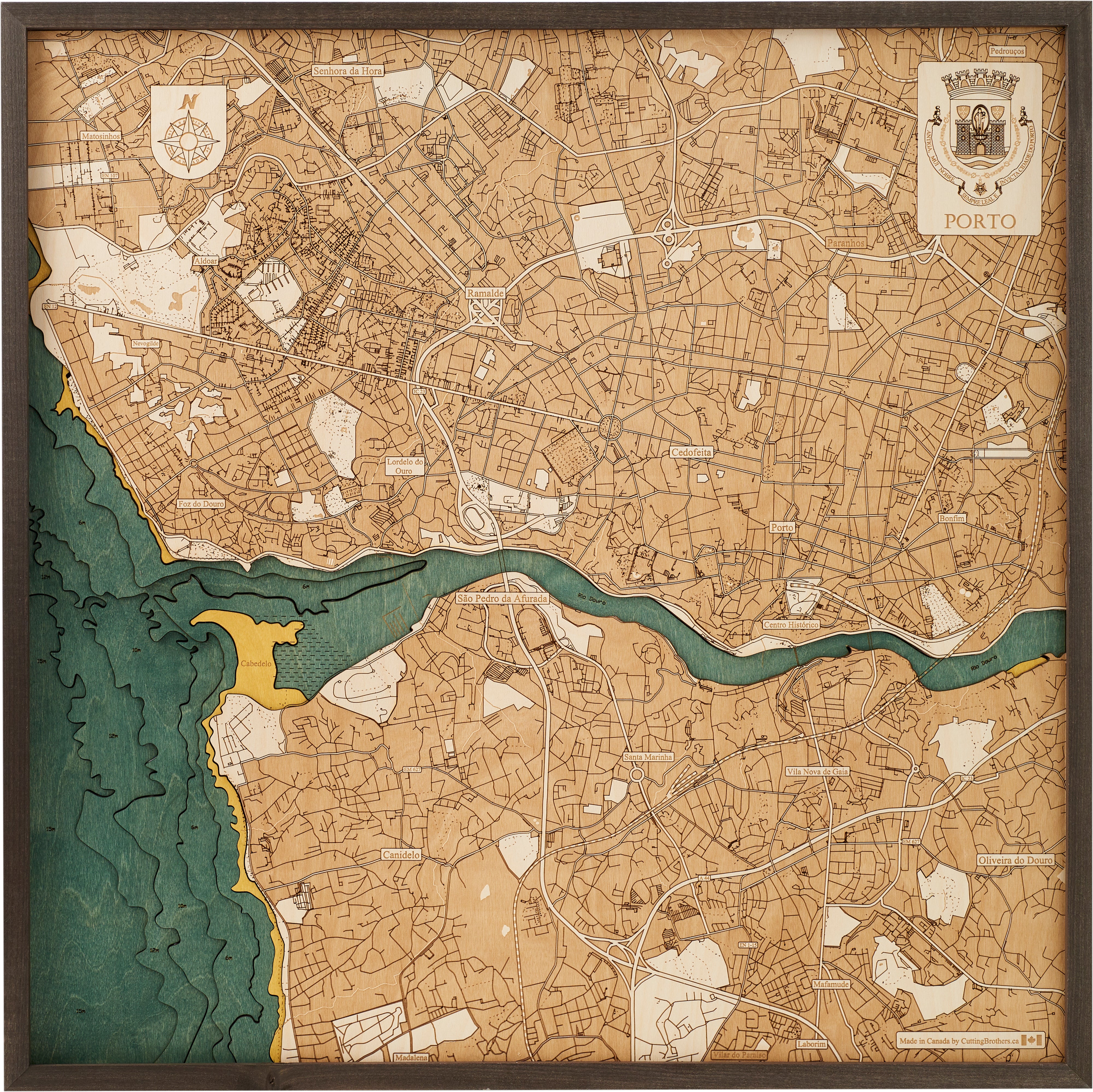 PORTO 3D wooden wall map - version L