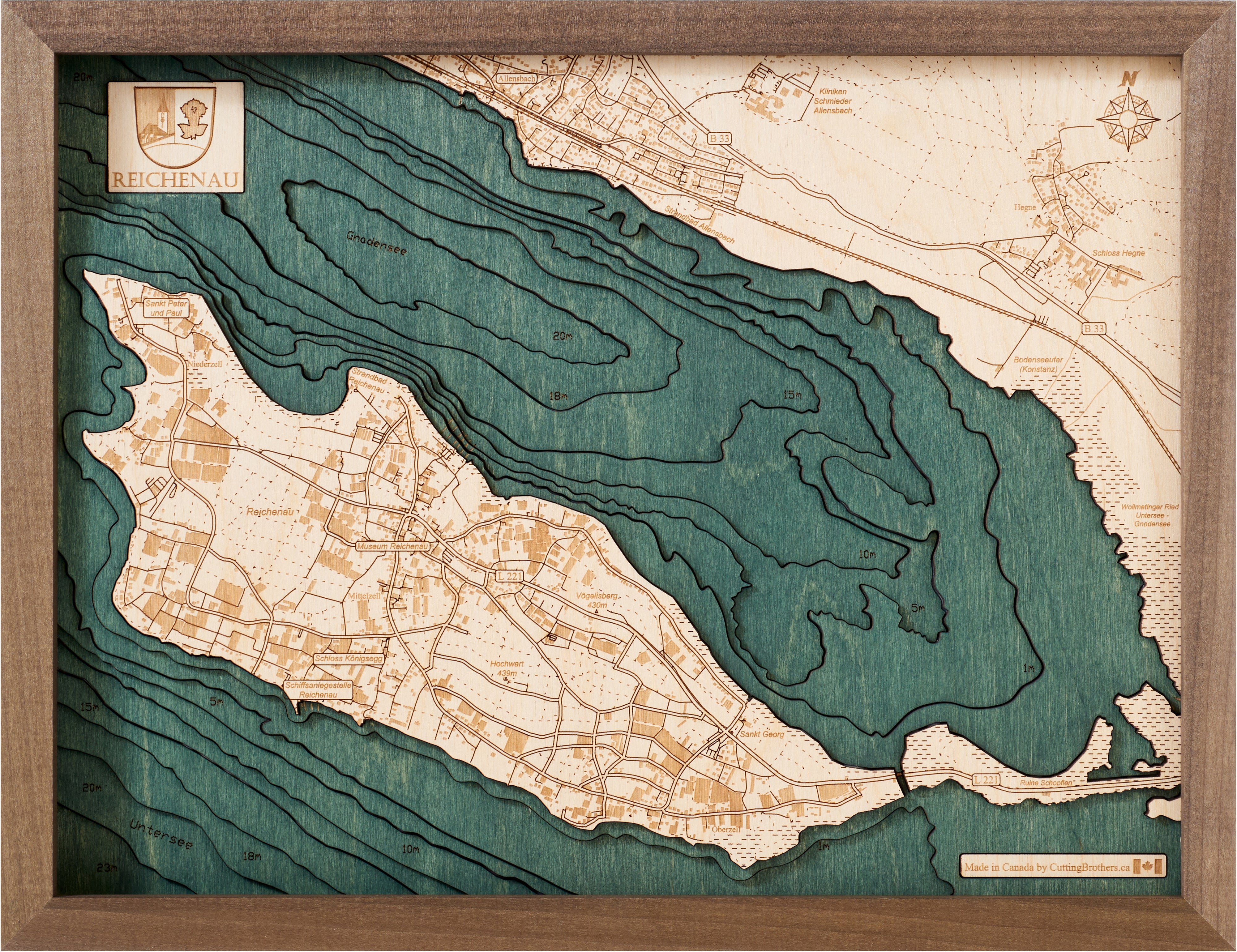 REICHENAU BODENSEE 3D Holz Wandkarte - Version S