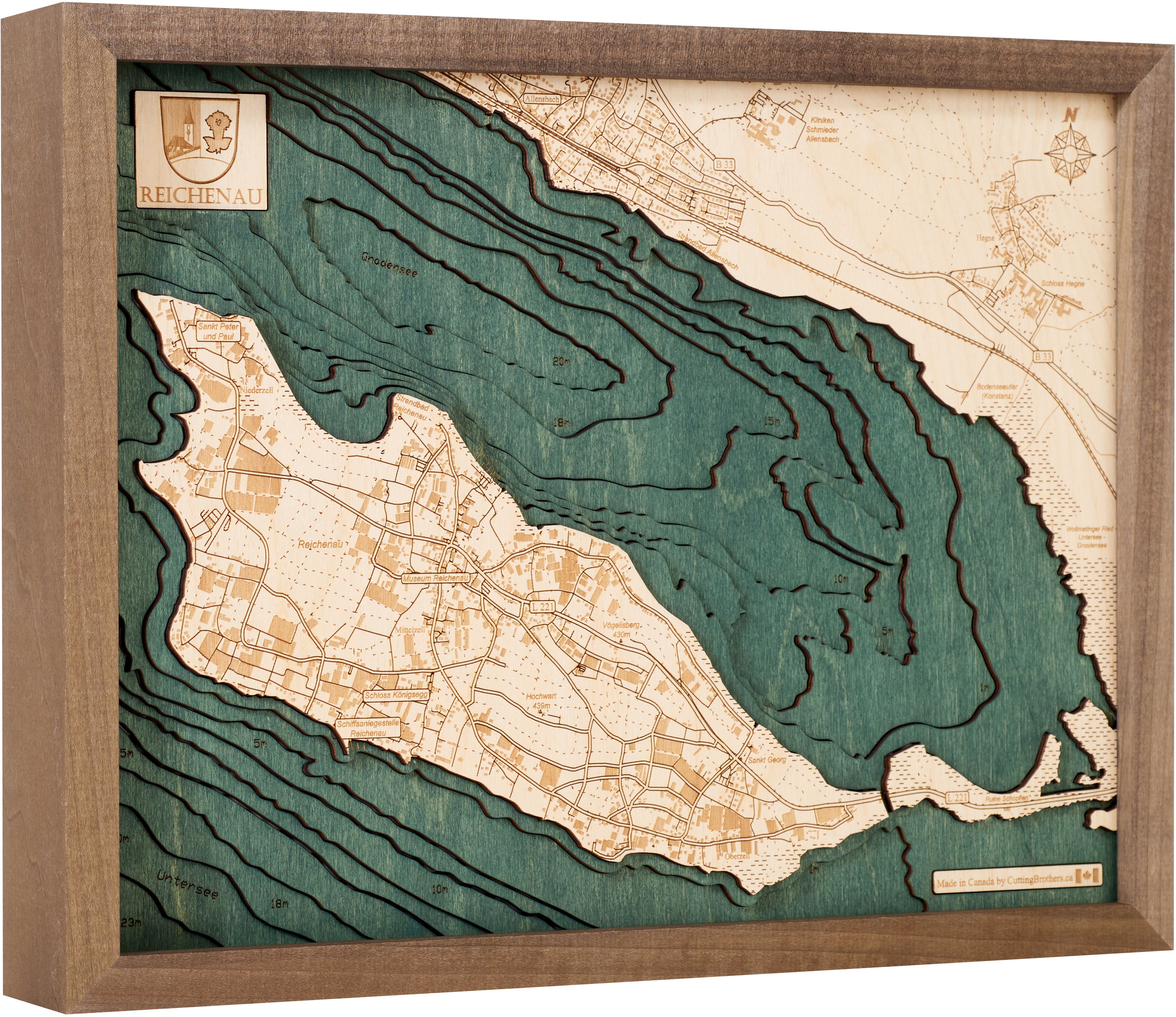 REICHENAU BODENSEE 3D Holz Wandkarte - Version S