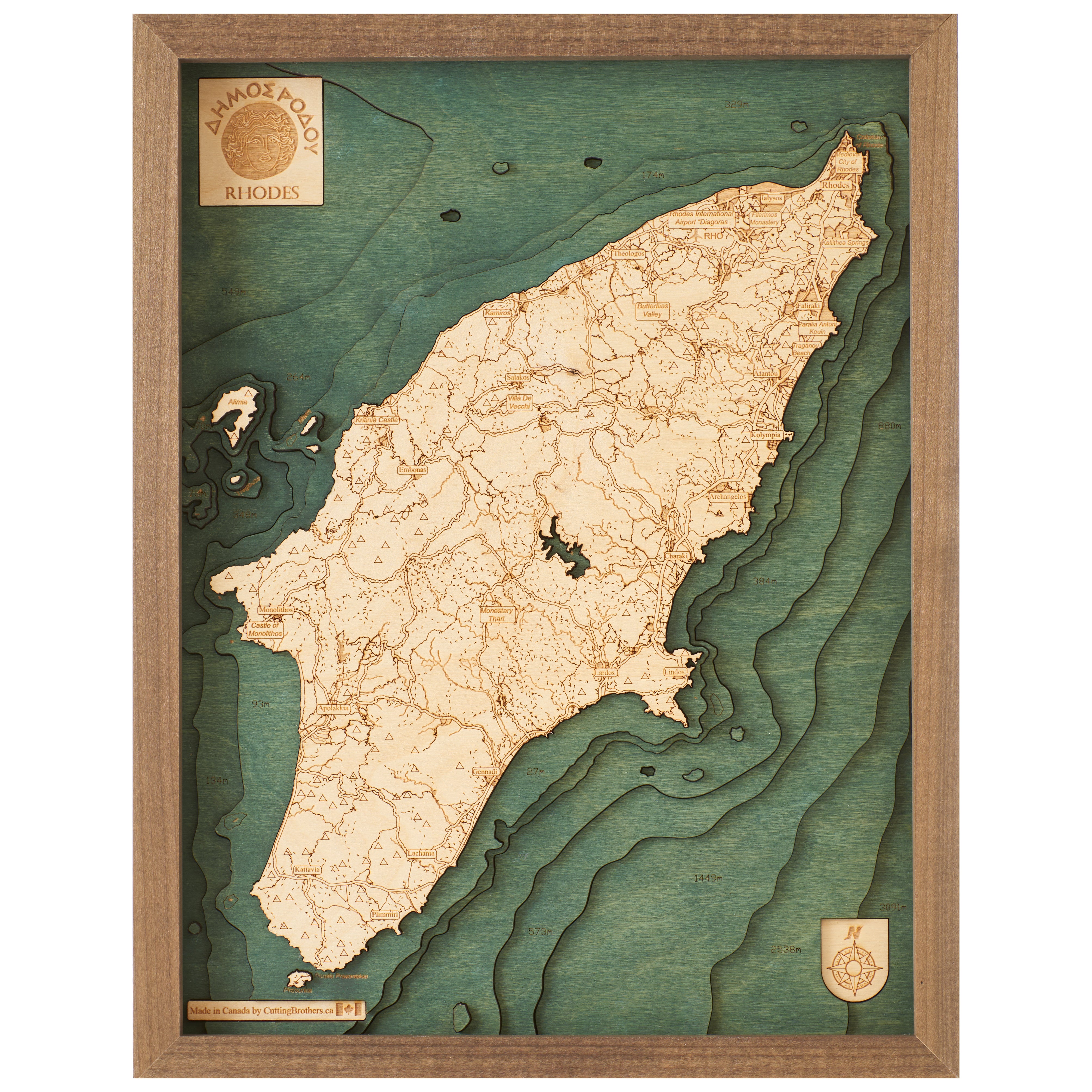 GREECE 3D Wooden Wall Map - Version S 
