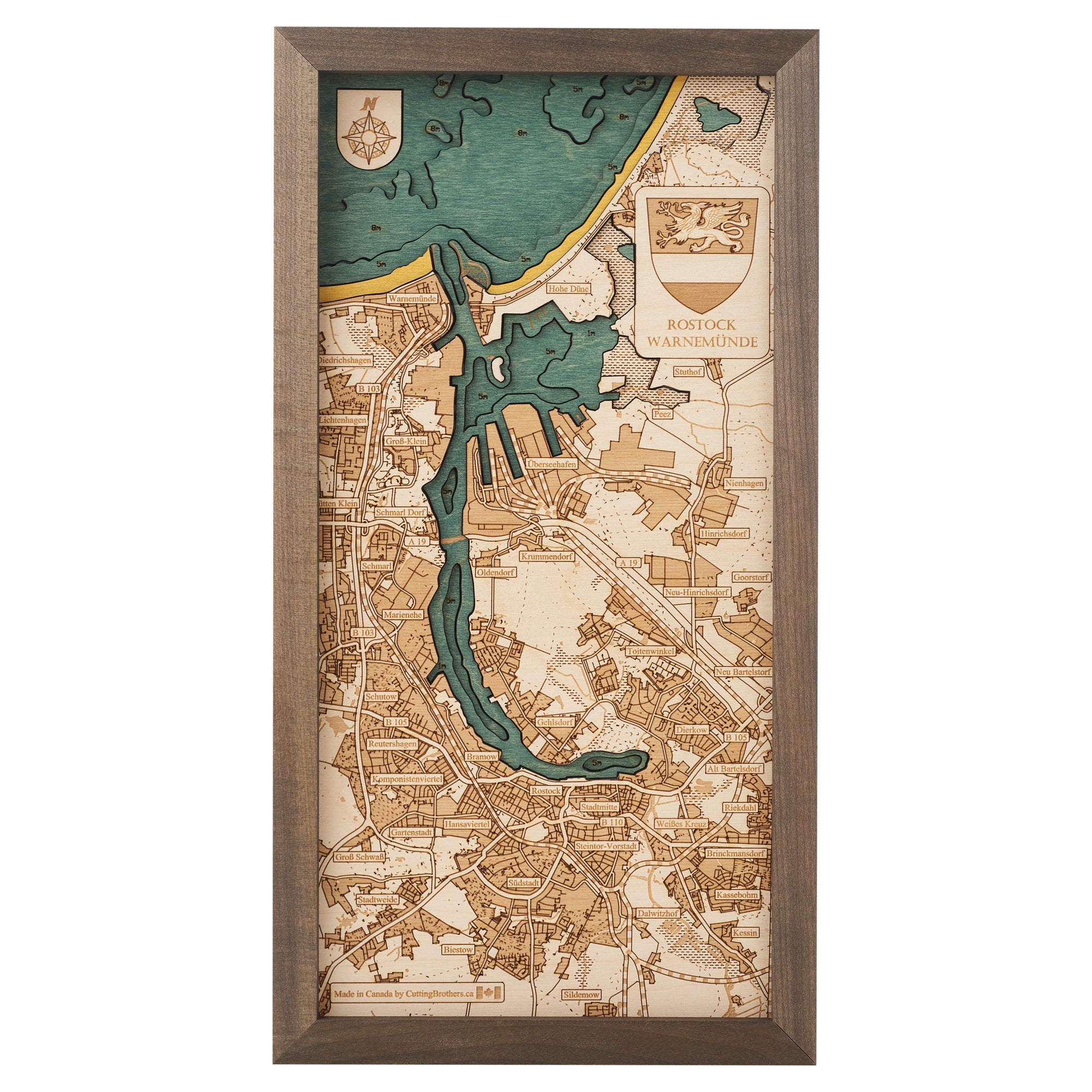 ROSTOCK 3D Holz Wandkarte - Version S