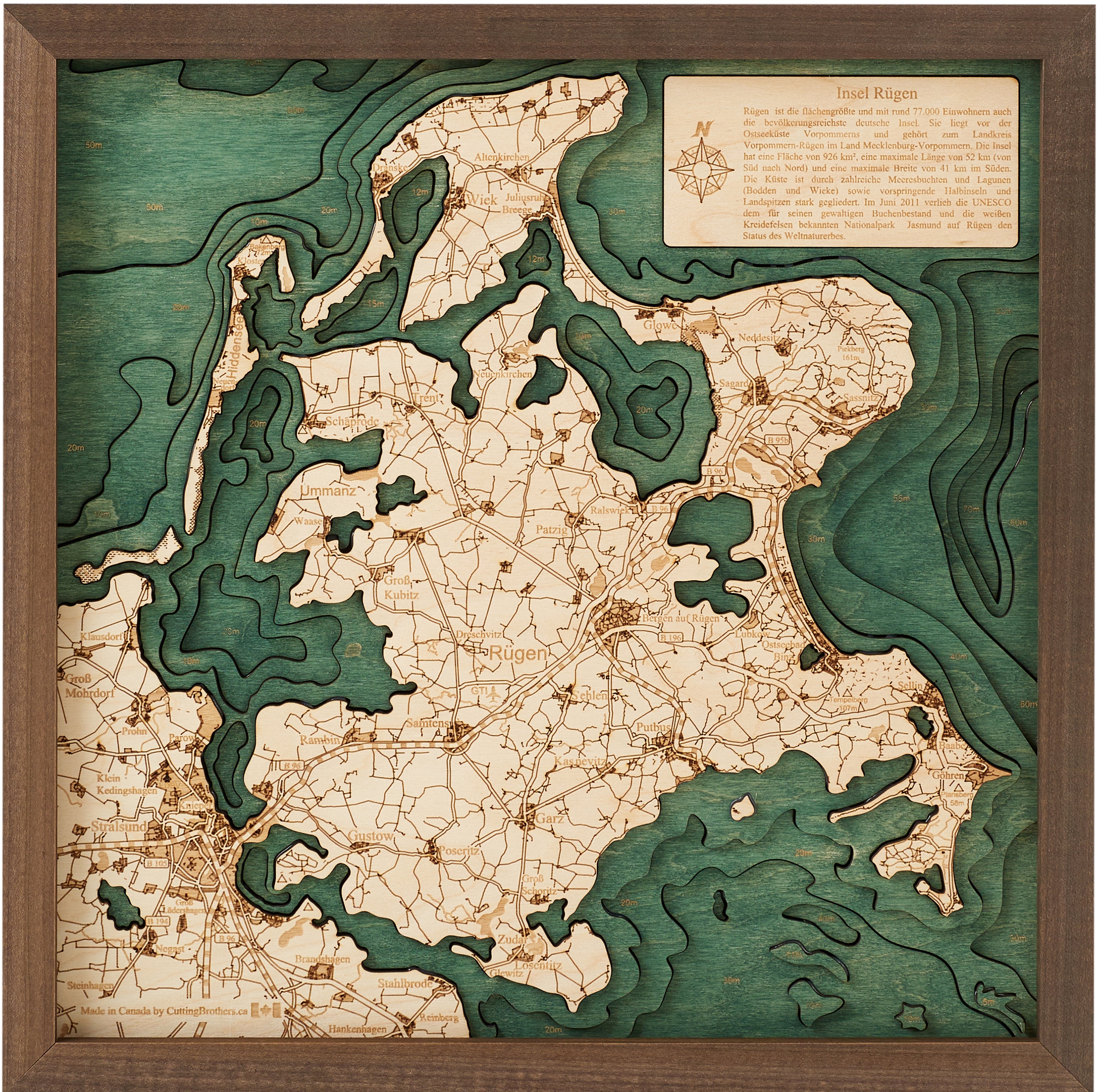 RÜGEN 3D wooden wall map - version S 