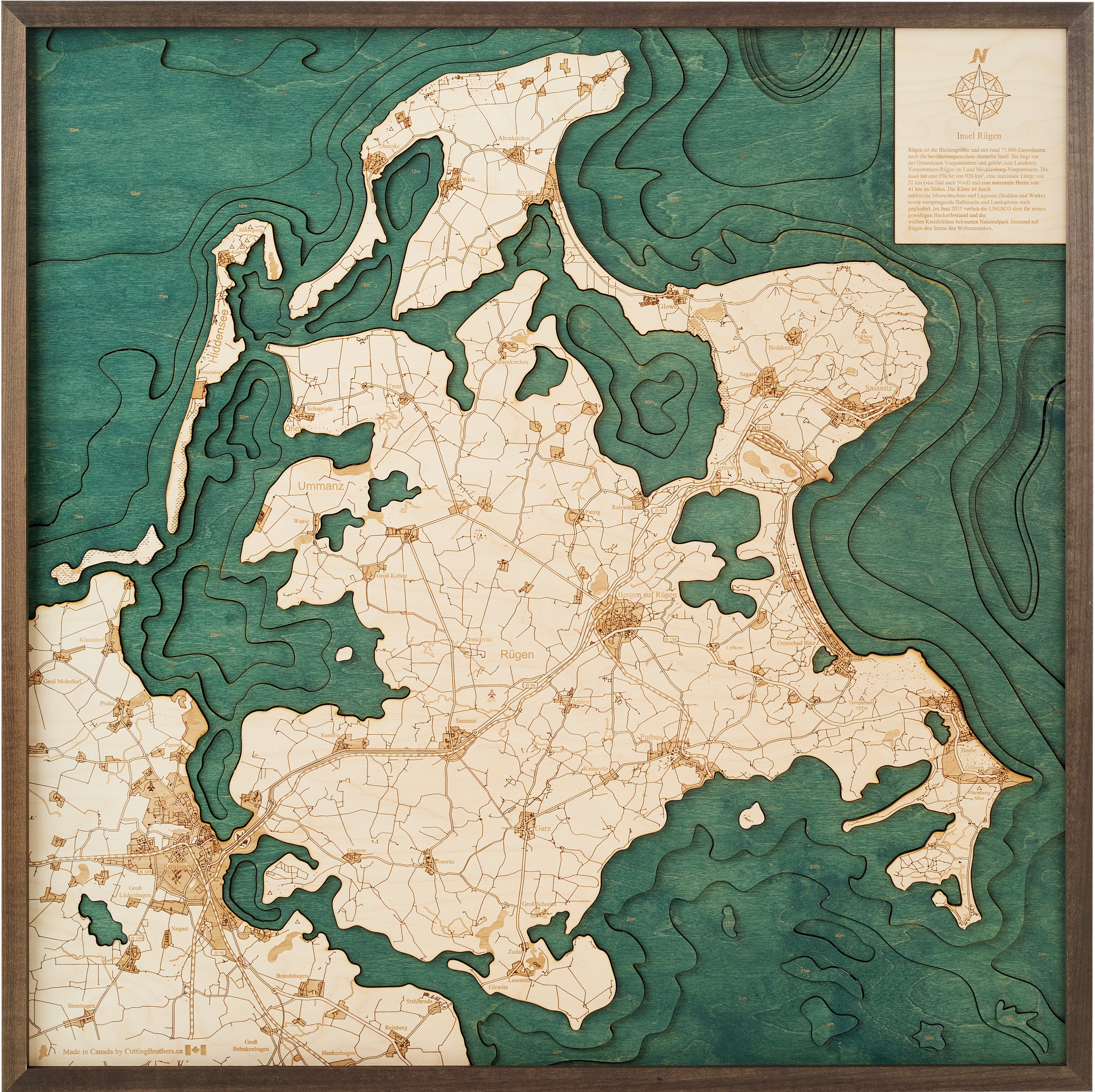 RÜGEN 3D wooden wall map - version L 