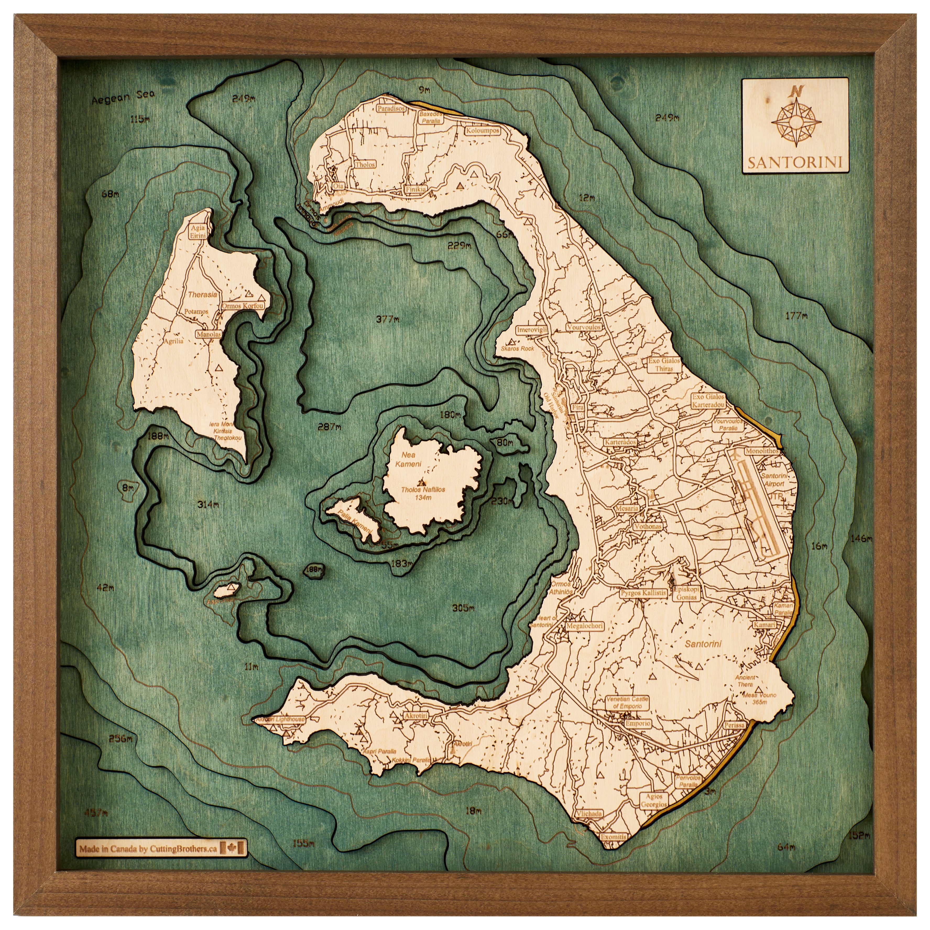 SANTORINI -  3D Holz Wandkarte - Version S