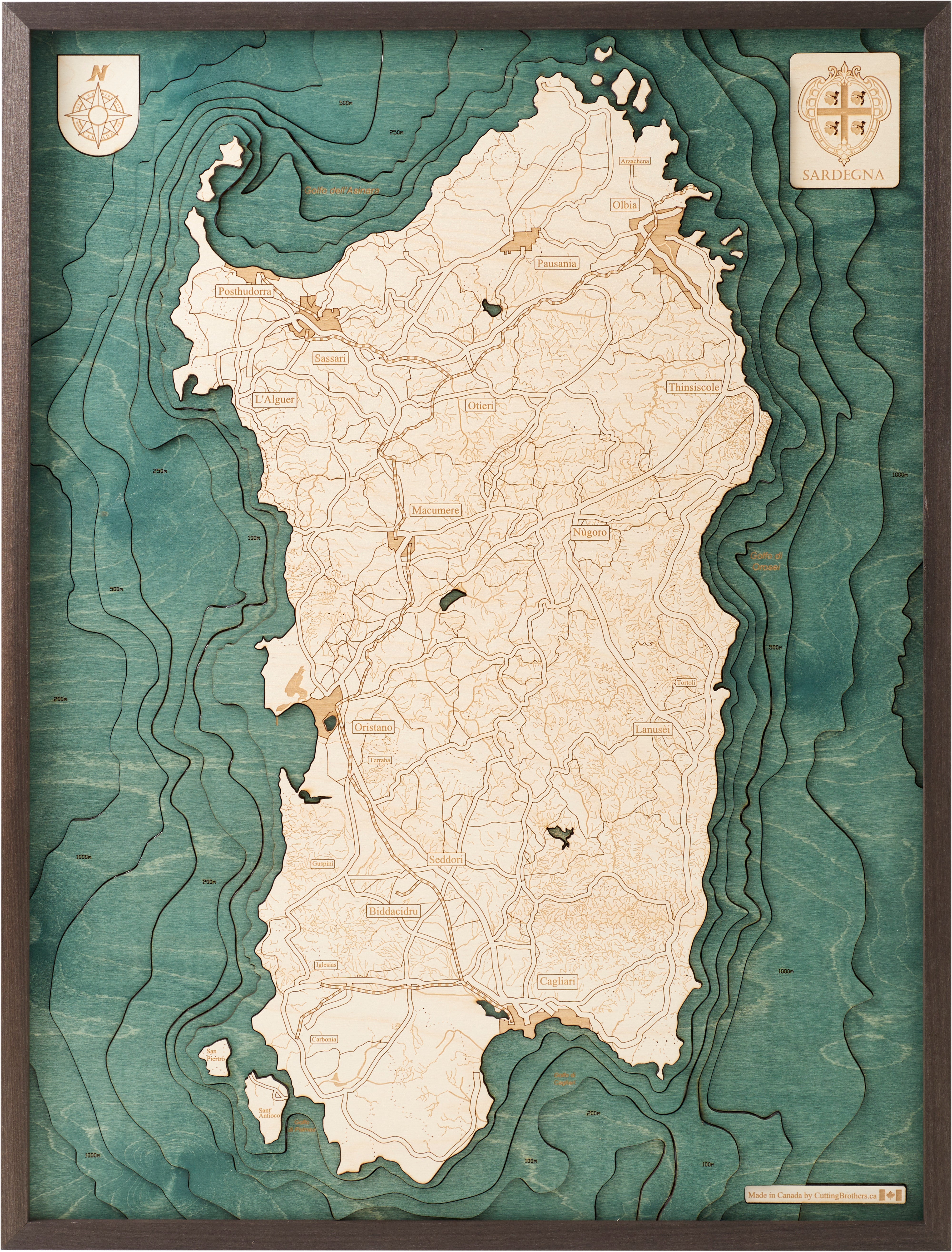 SARDINIEN 3D Holz Wandkarte - Version L