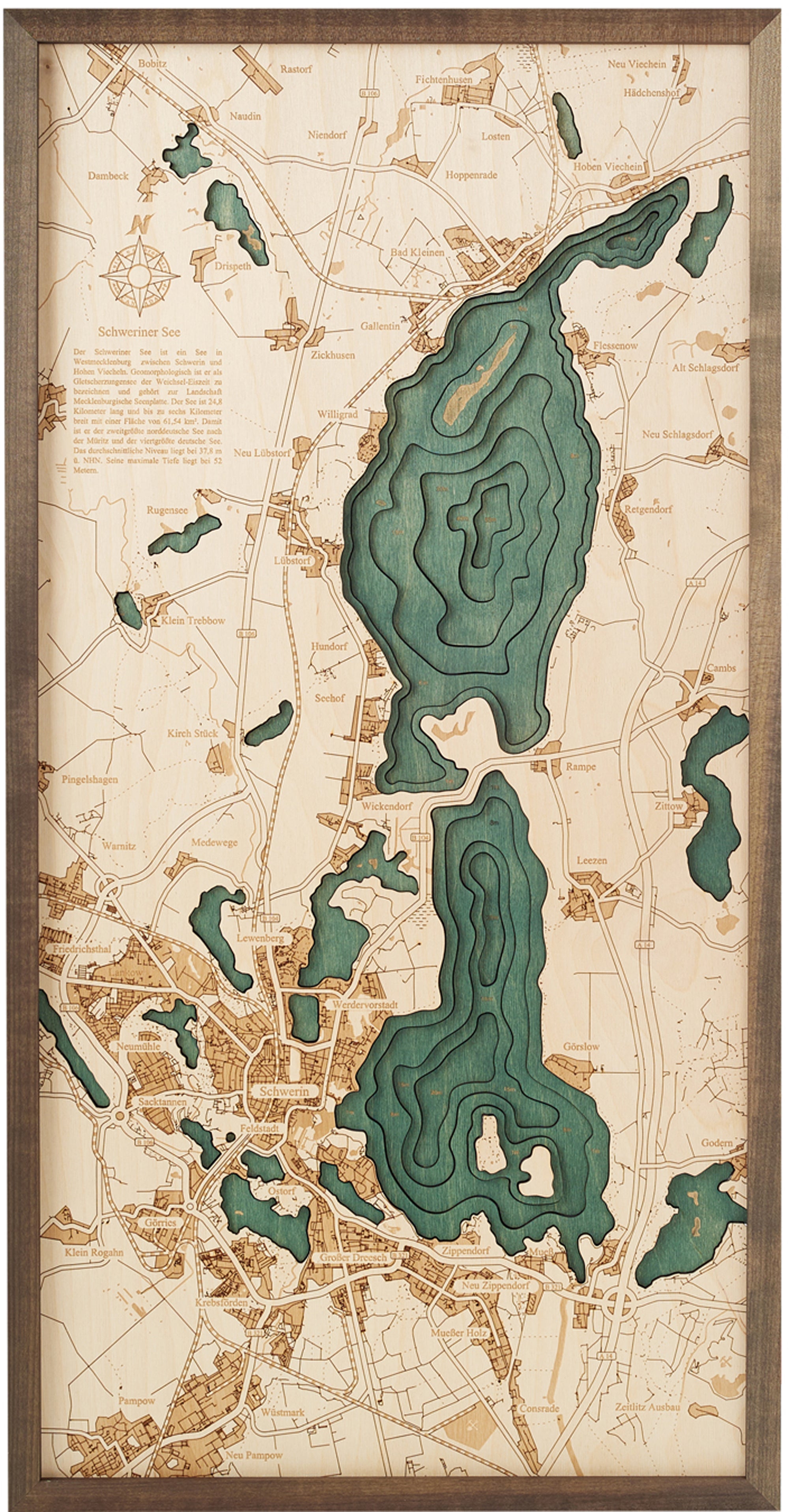 LAKE SCHWERINER 3D wooden wall map - version M 