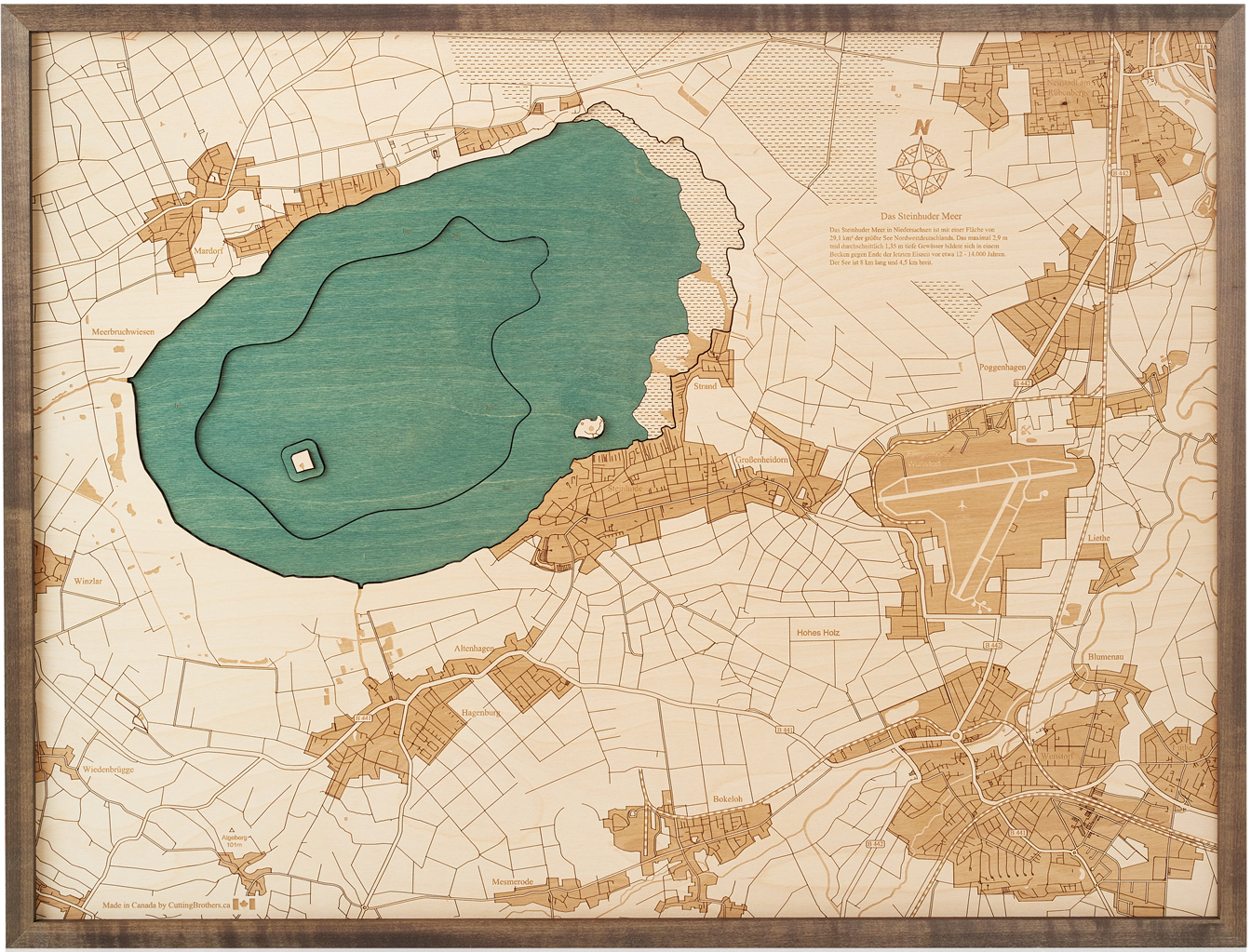 STEINHUDER MEER 3D Holz Wandkarte - Version L