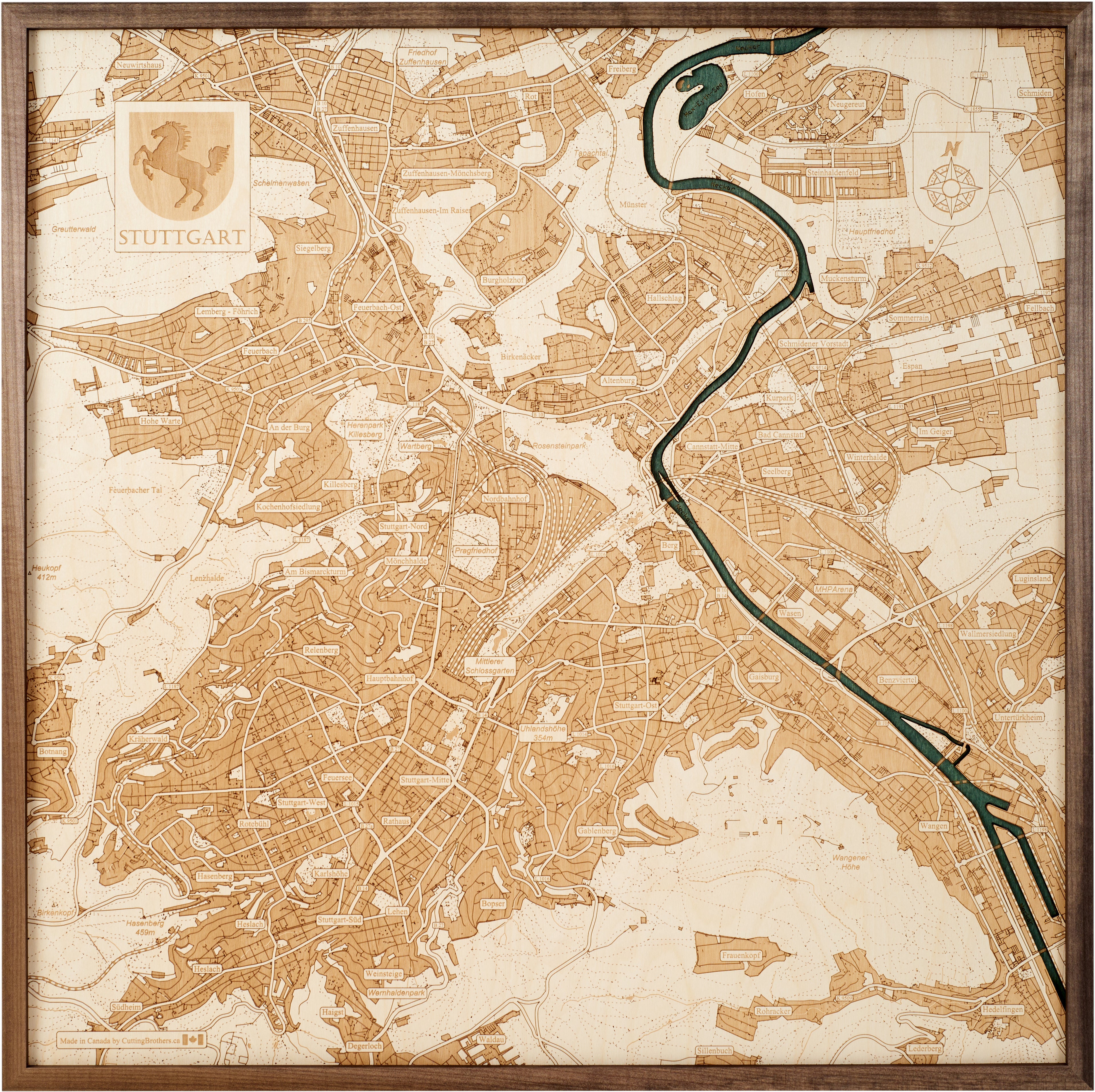 STUTTGART 3D wooden wall map - version L 