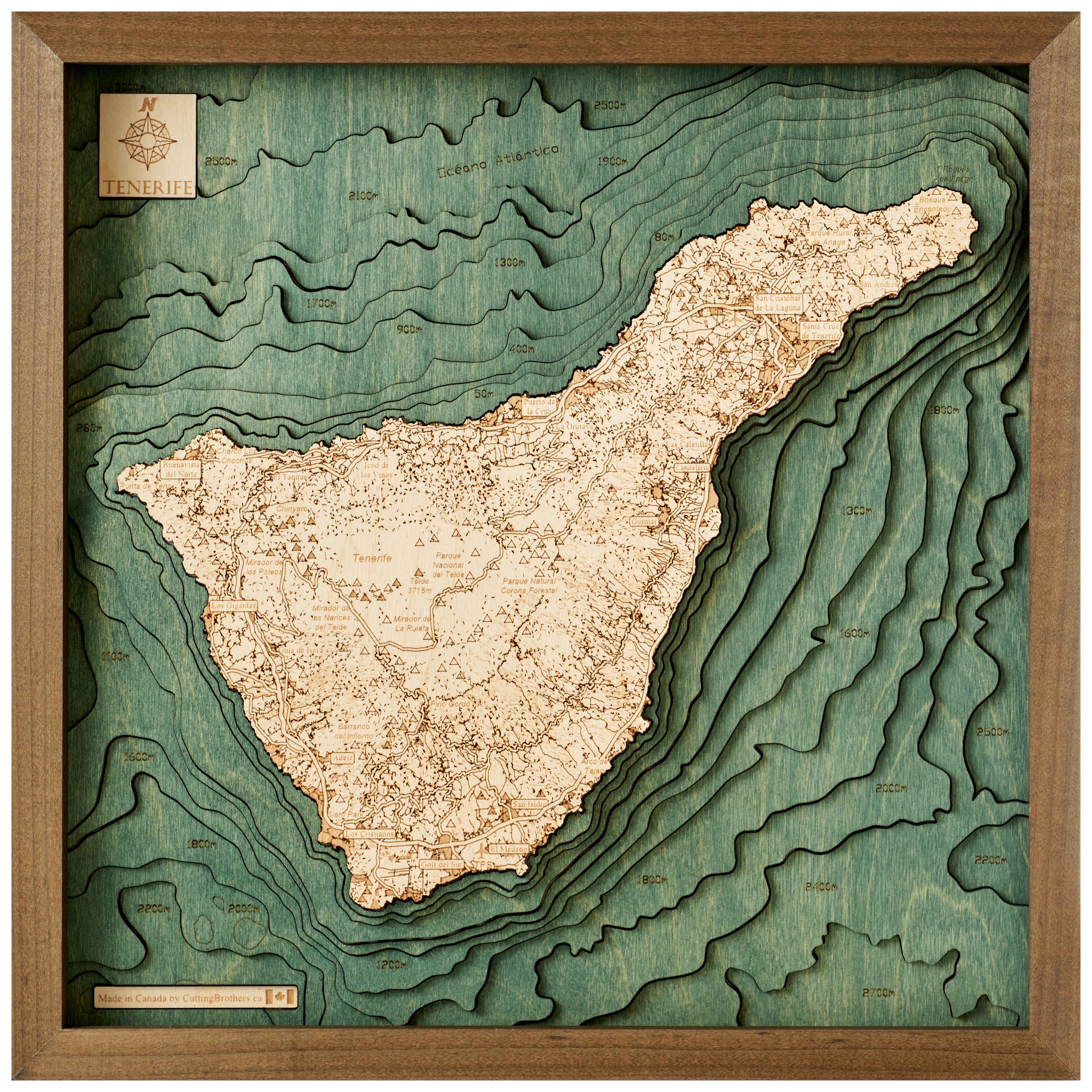 TENERIFFA 3D Holz Wandkarte - Version S