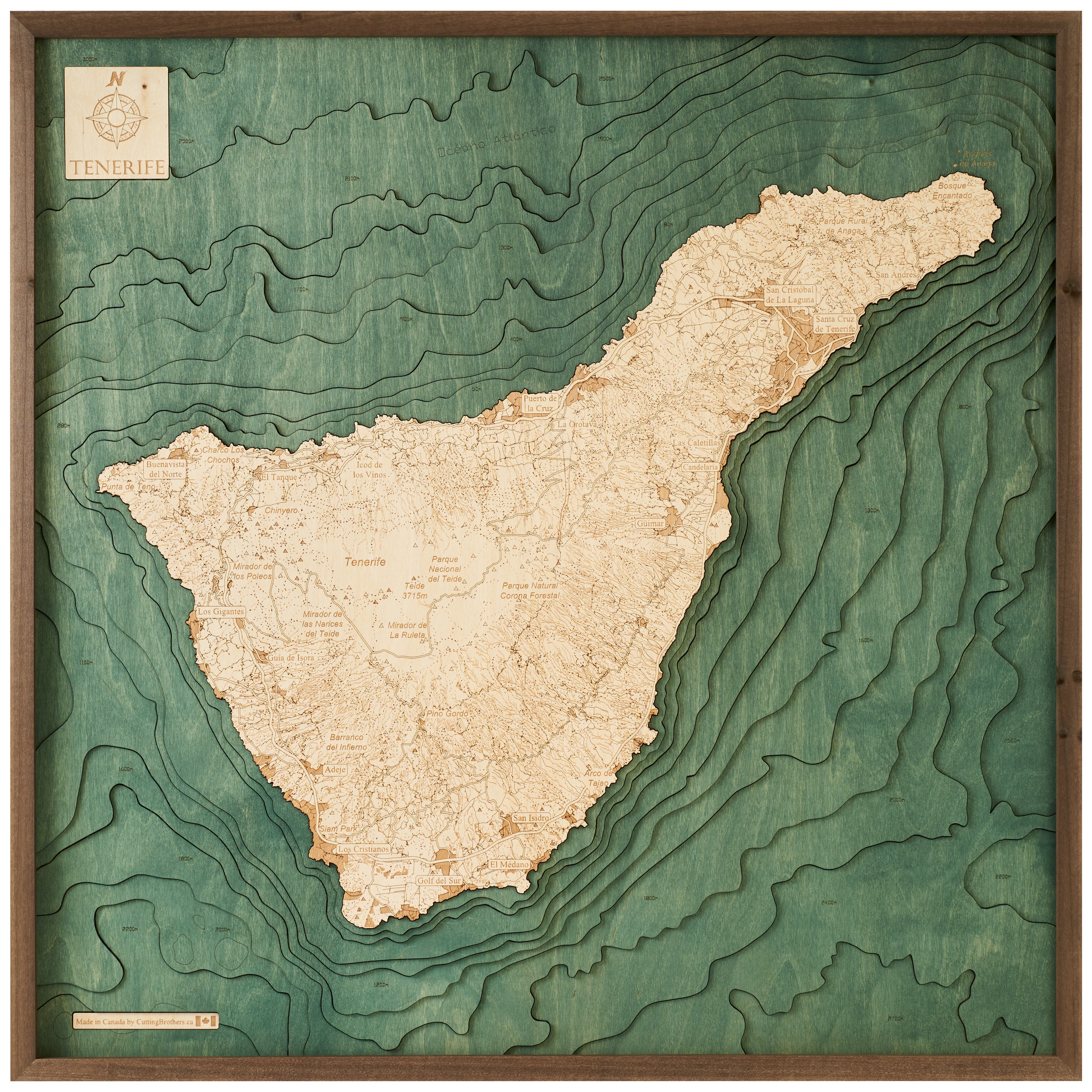 TENERIFFA 3D Holz Wandkarte - Version L