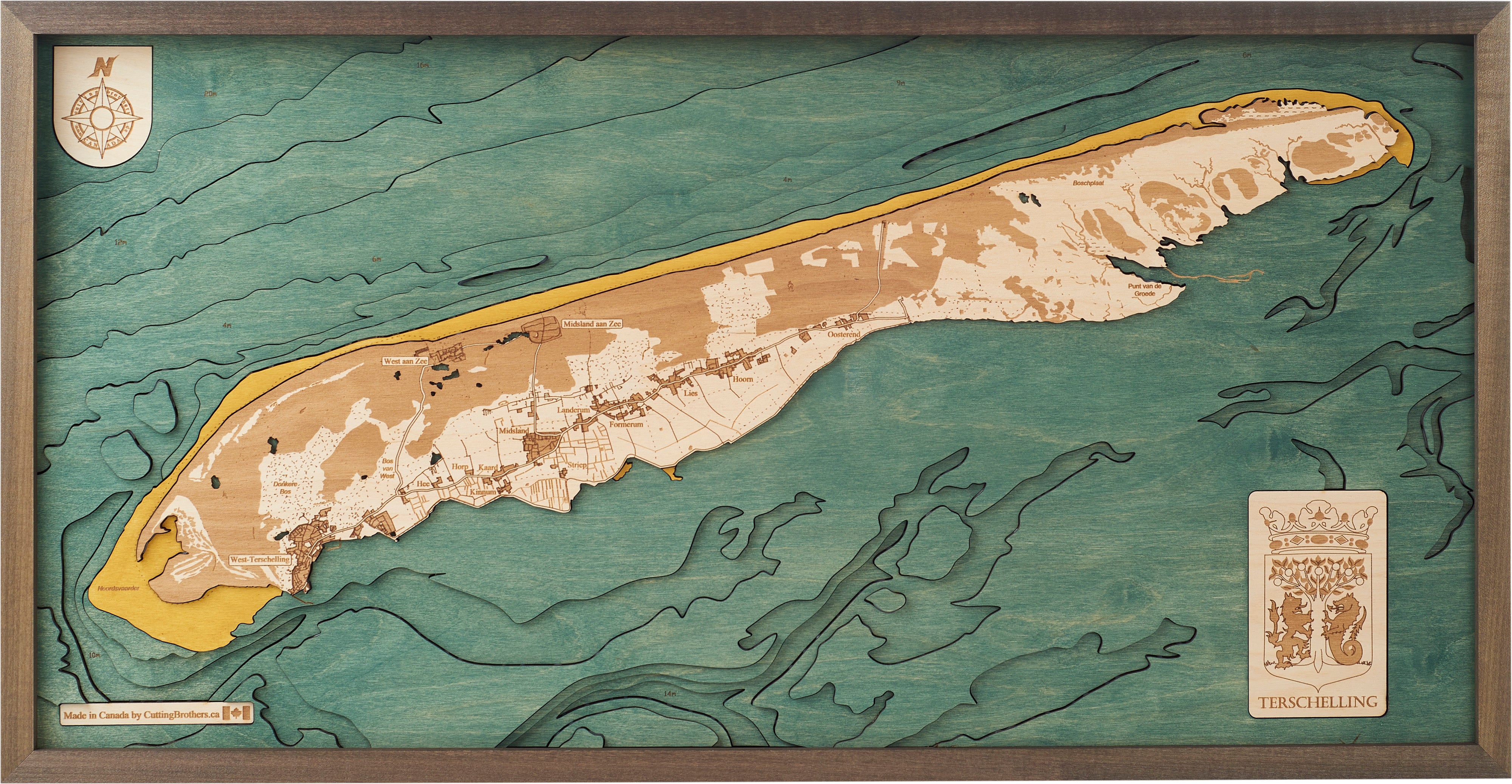 TERSCHELLING 3D Holz Wandkarte - Version M