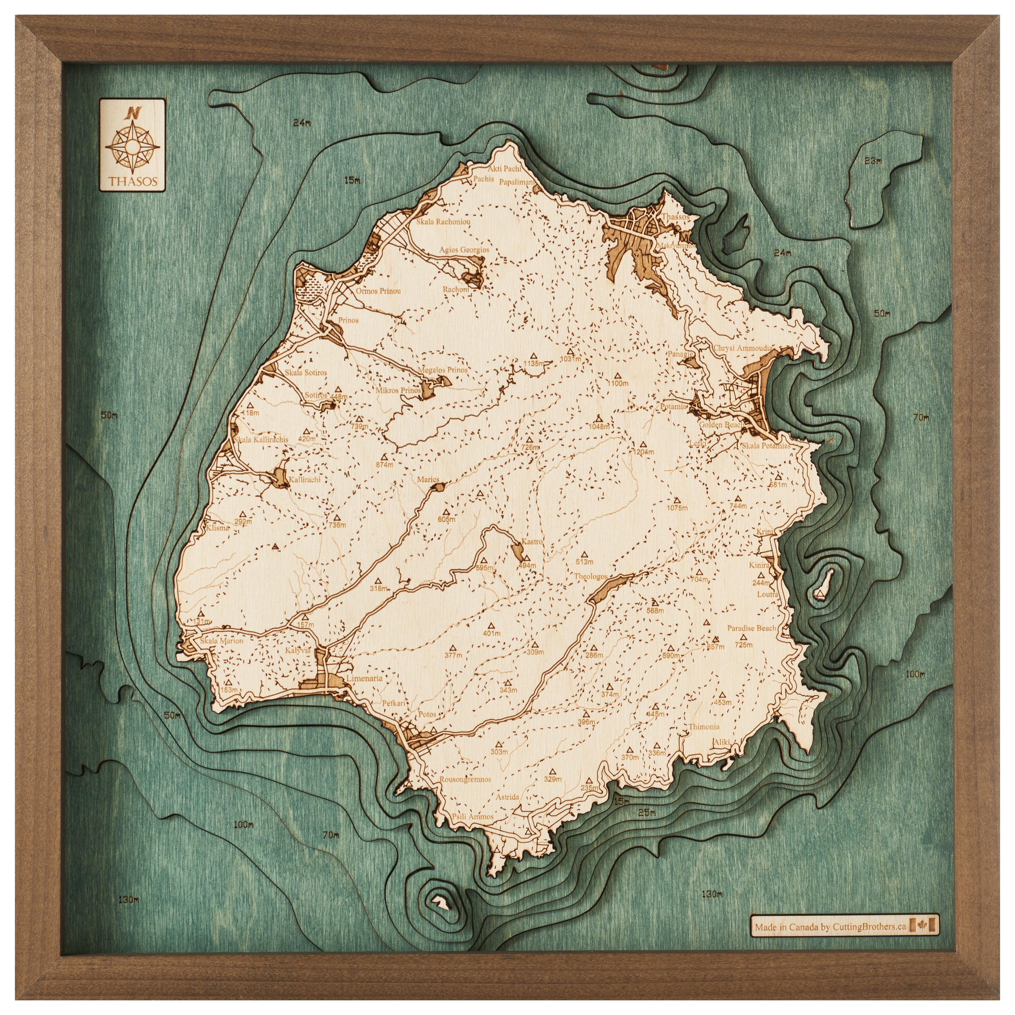 THASOS -  3D Holz Wandkarte - Version S