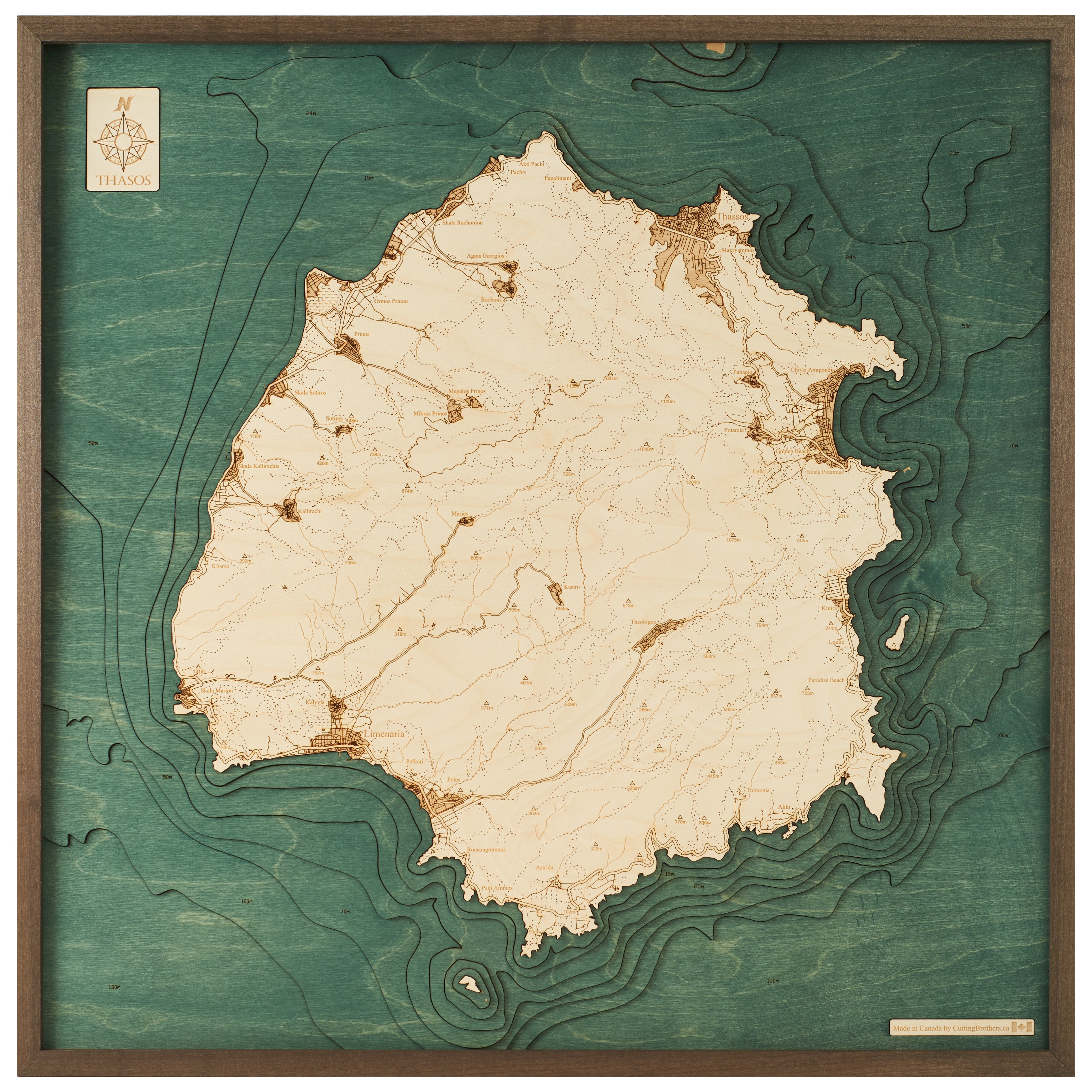 THASOS -  3D Holz Wandkarte - Version L