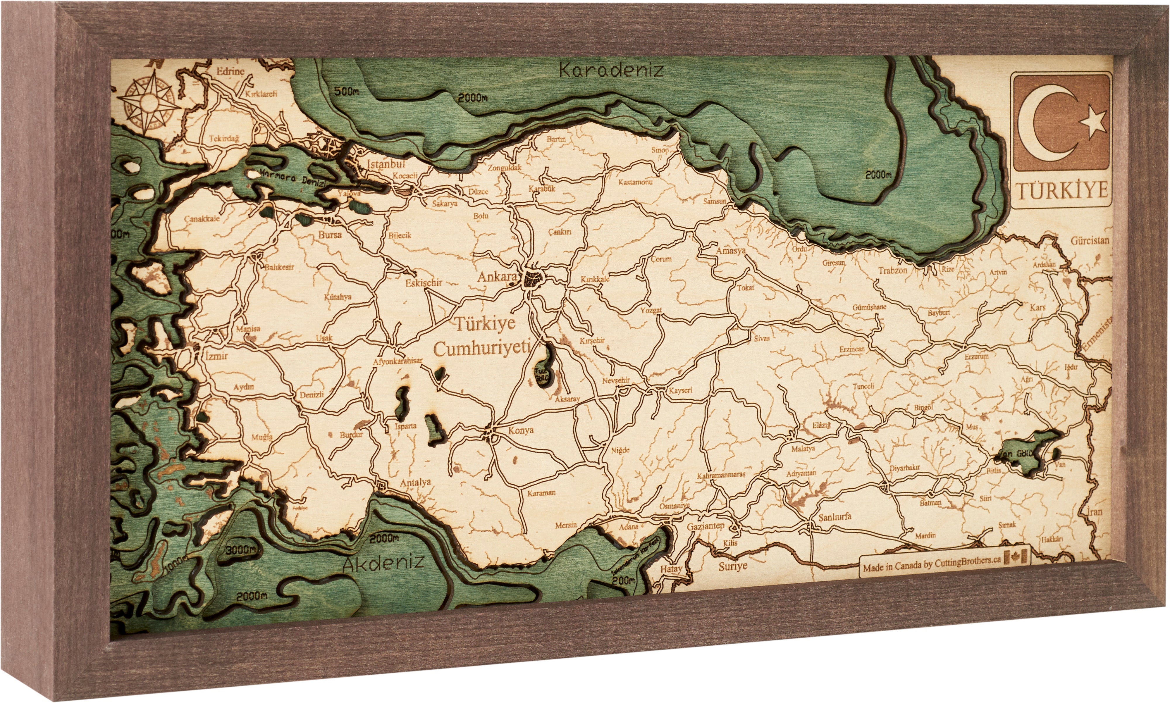 Türkiye TURKIYE 3D Wooden Wall Map - Version S