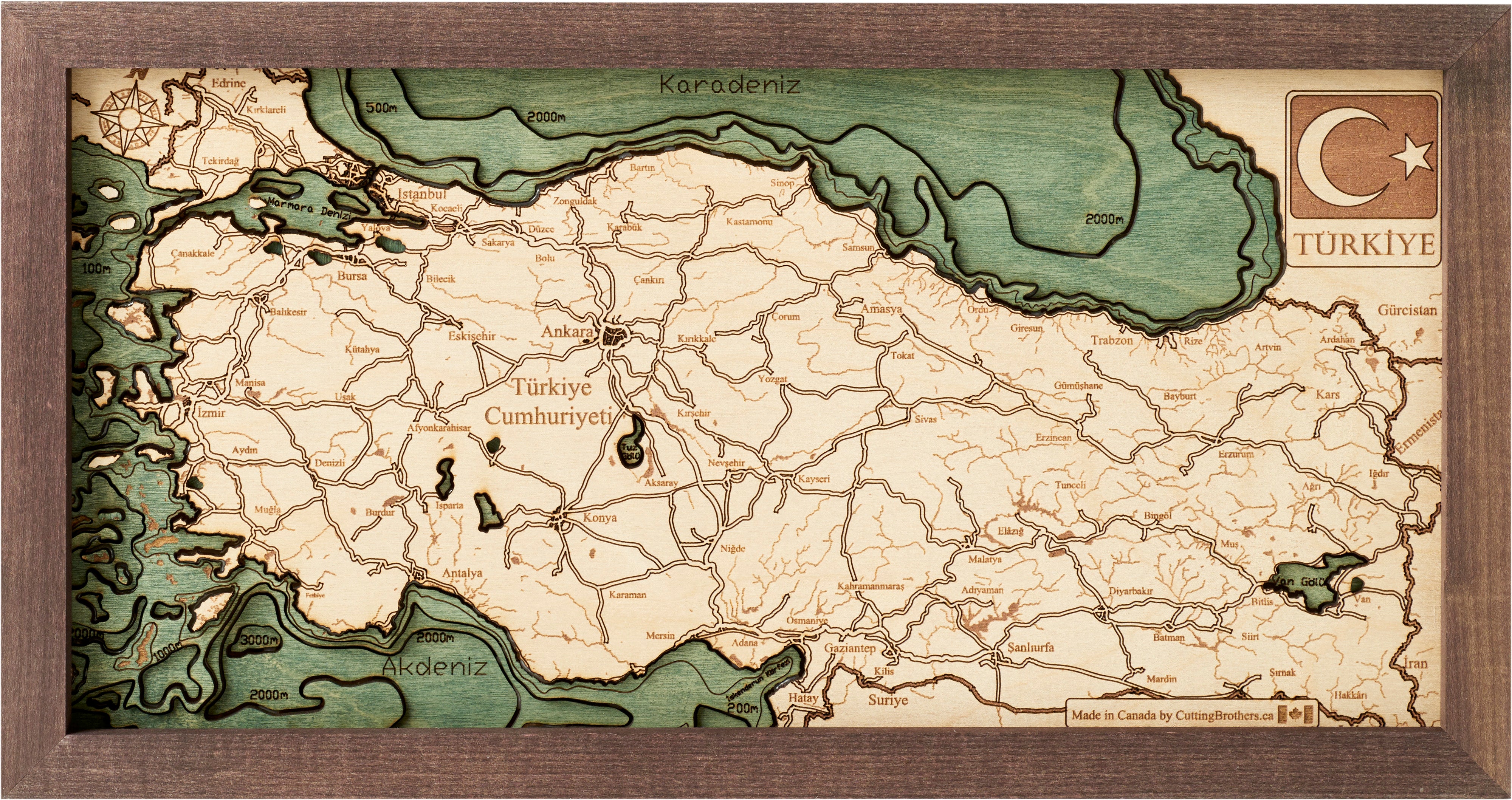 Türkiye TURKIYE 3D Wooden Wall Map - Version S