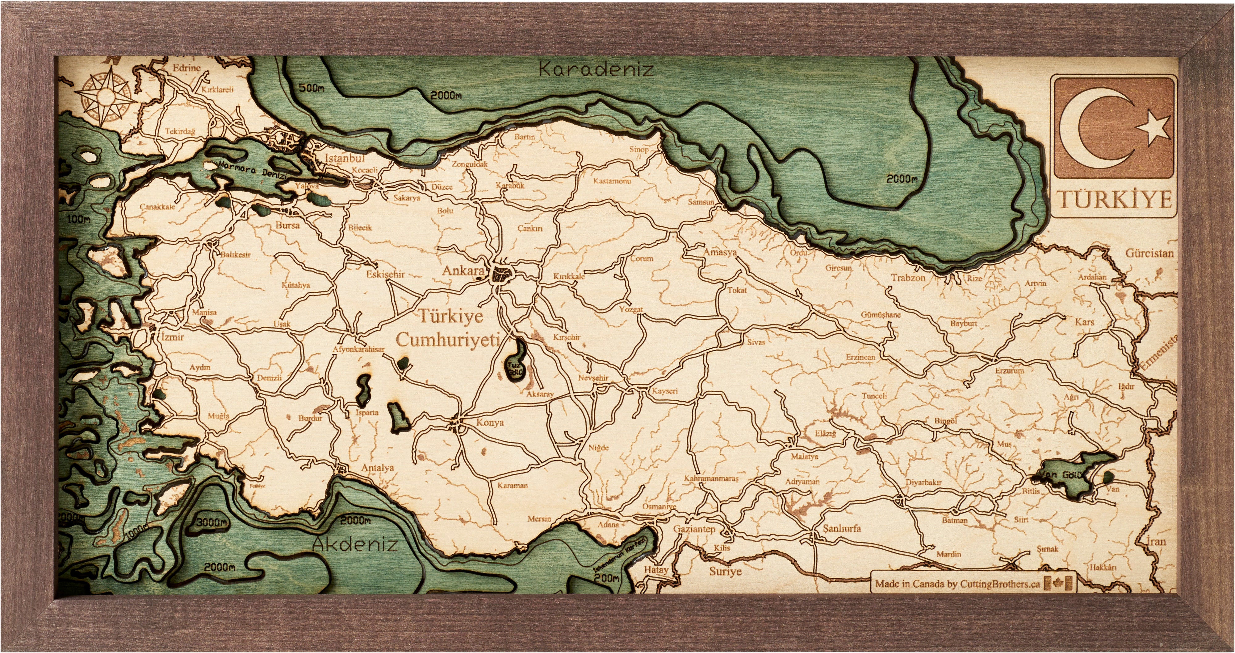 TÜRKEI TÜRKIYE 3D Holz Wandkarte - Version S