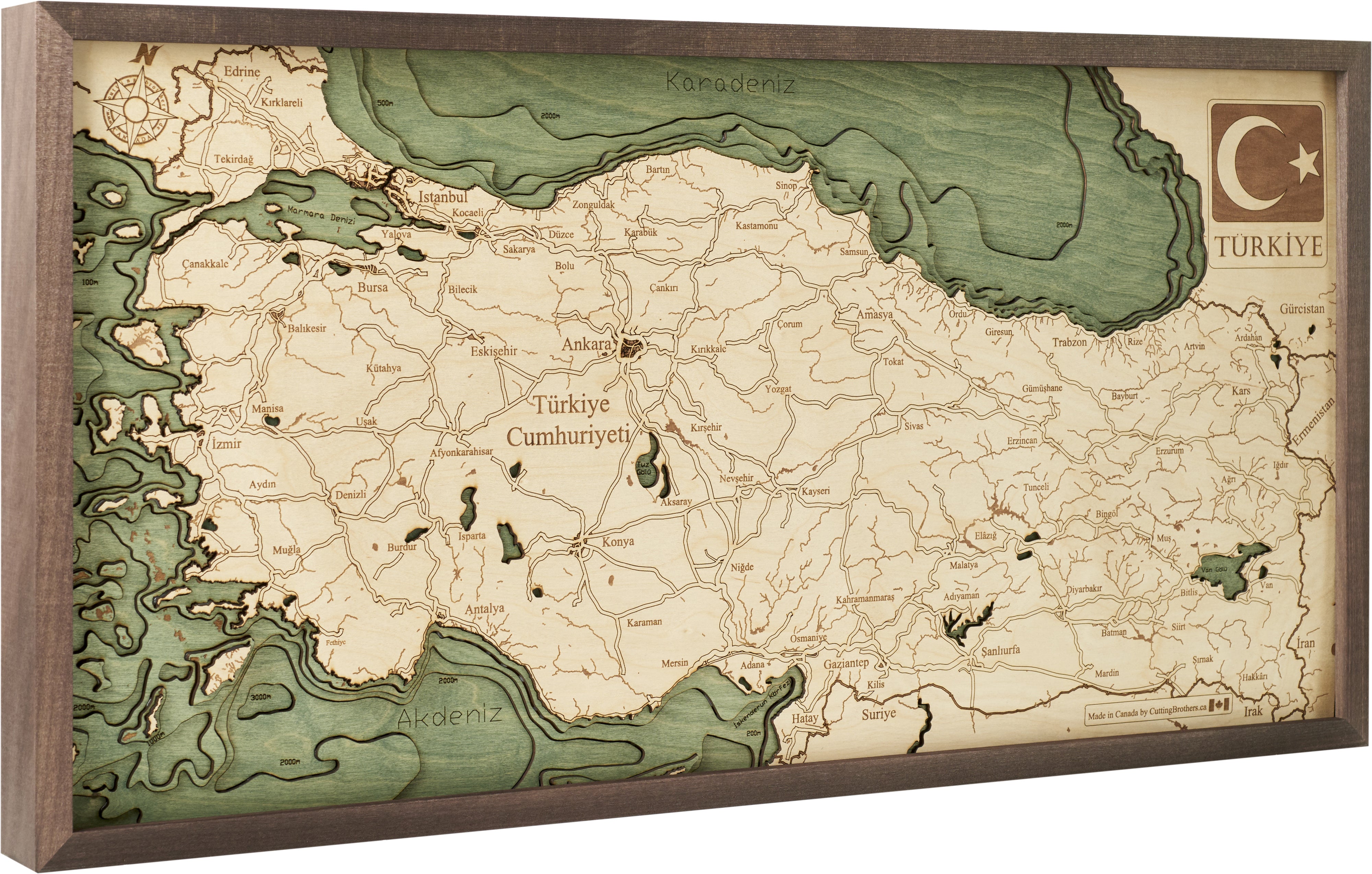Türkiye TURKIYE 3D Wooden Wall Map - Version M