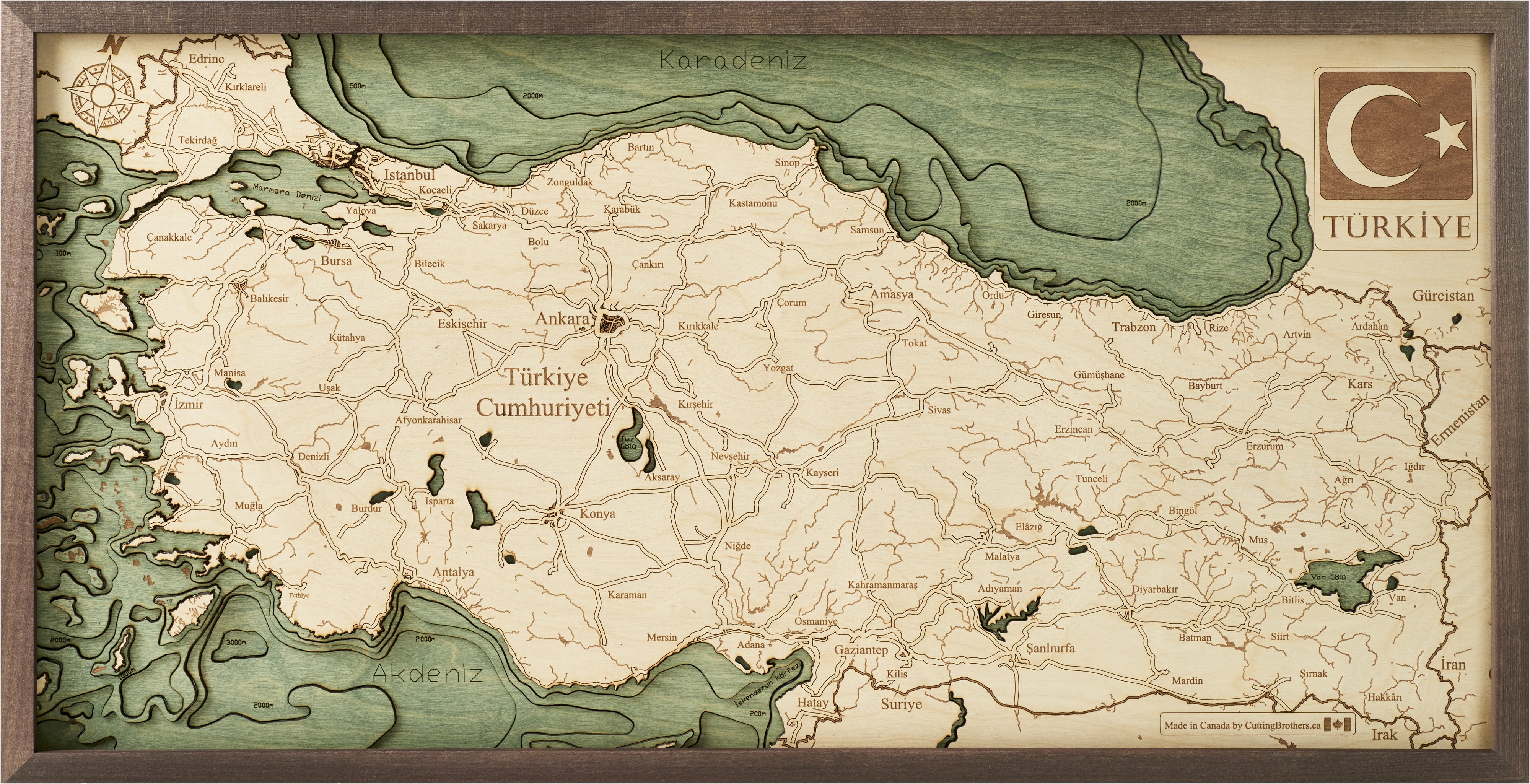 Türkiye TURKIYE 3D Wooden Wall Map - Version M