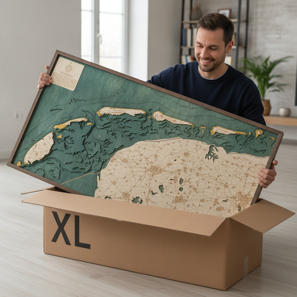 WADDENEILANDEN FRIESISCHE INSELN 3D Holz Wandkarte - Version XL