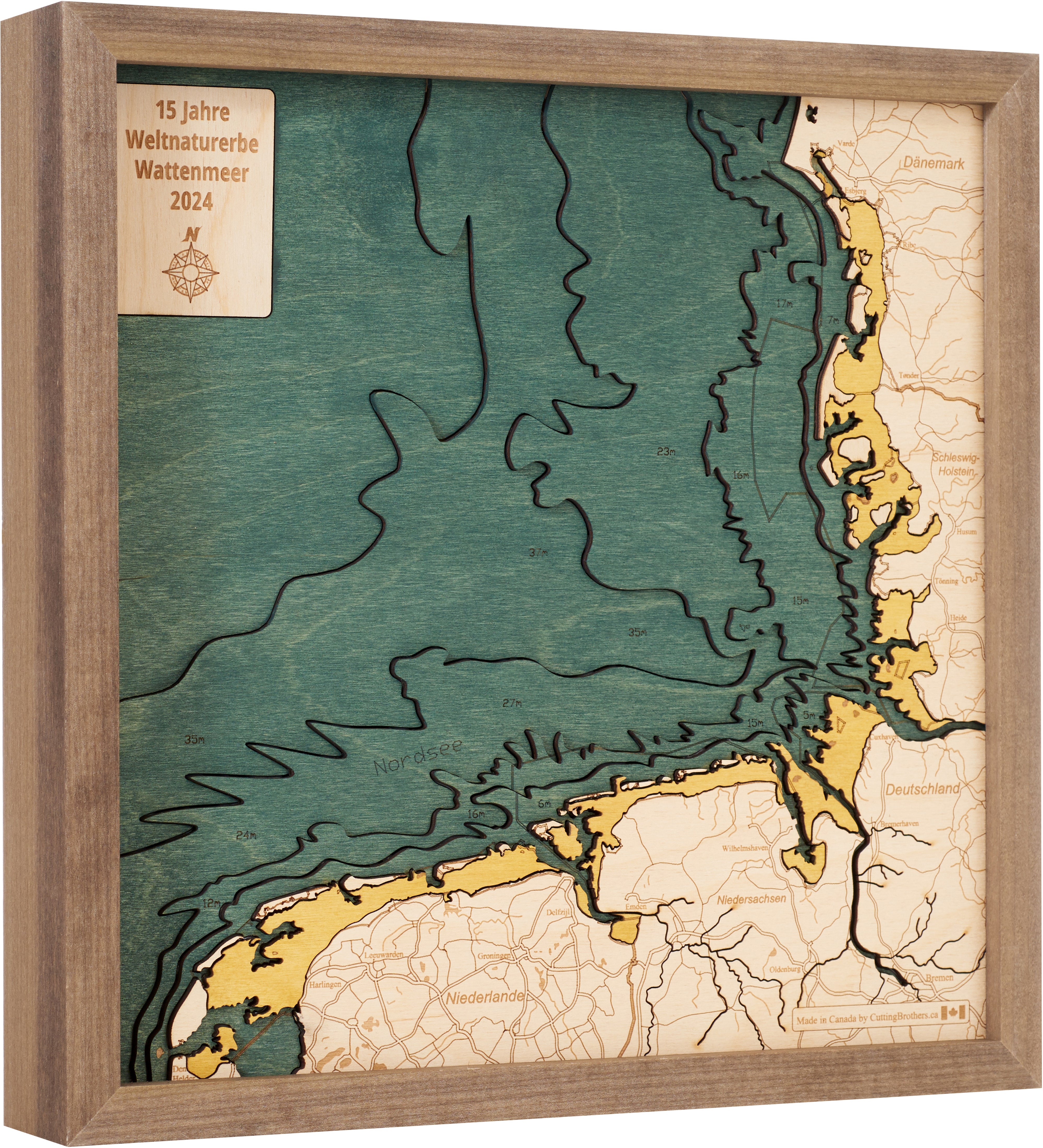 WADDEN SEA 15 Years of UNESCO World Heritage 3D Wooden Wall Map - Version S 
