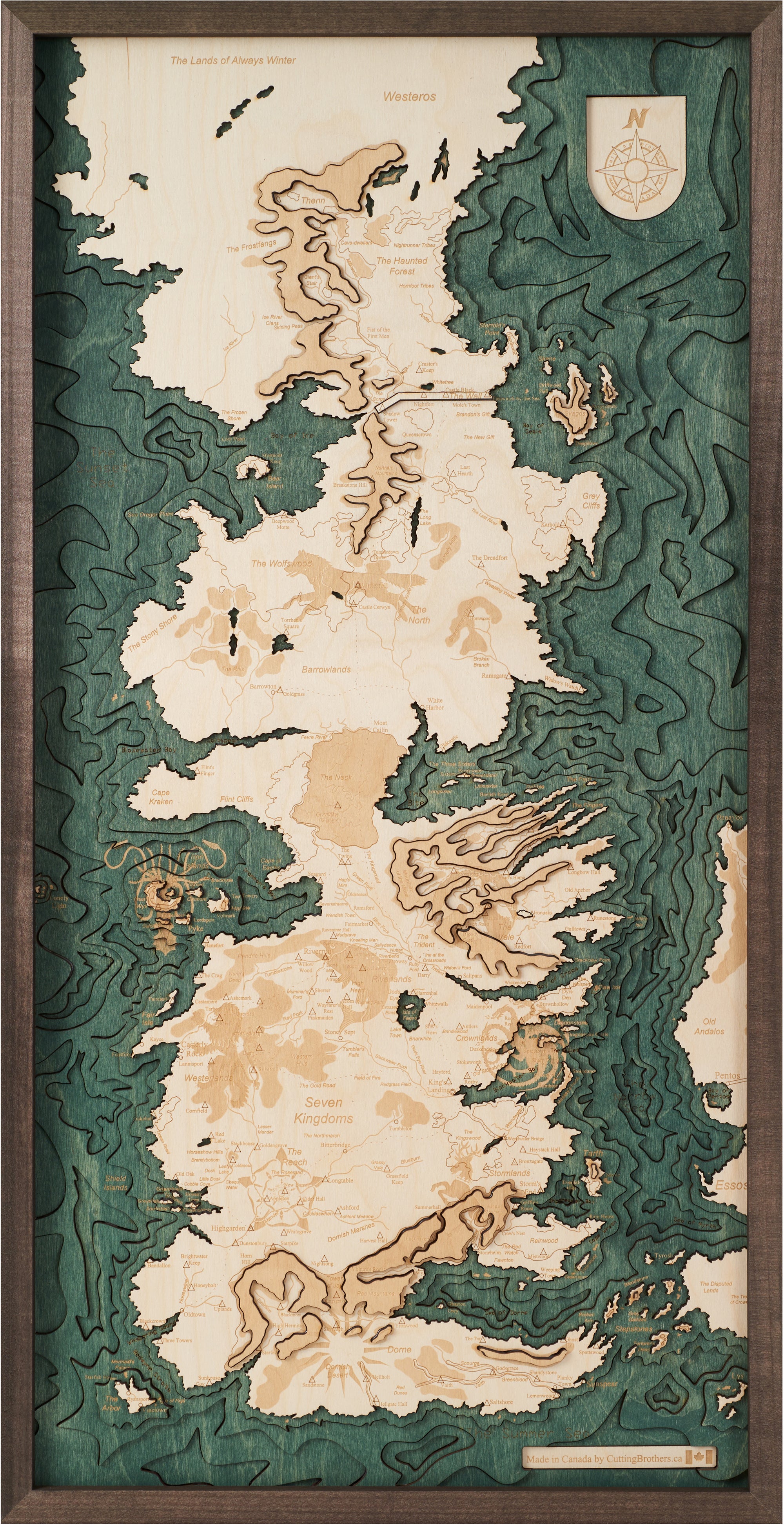 GOT WESTEROS SEVEN KINGDOMS 3D Wooden Wall Map - Version M 