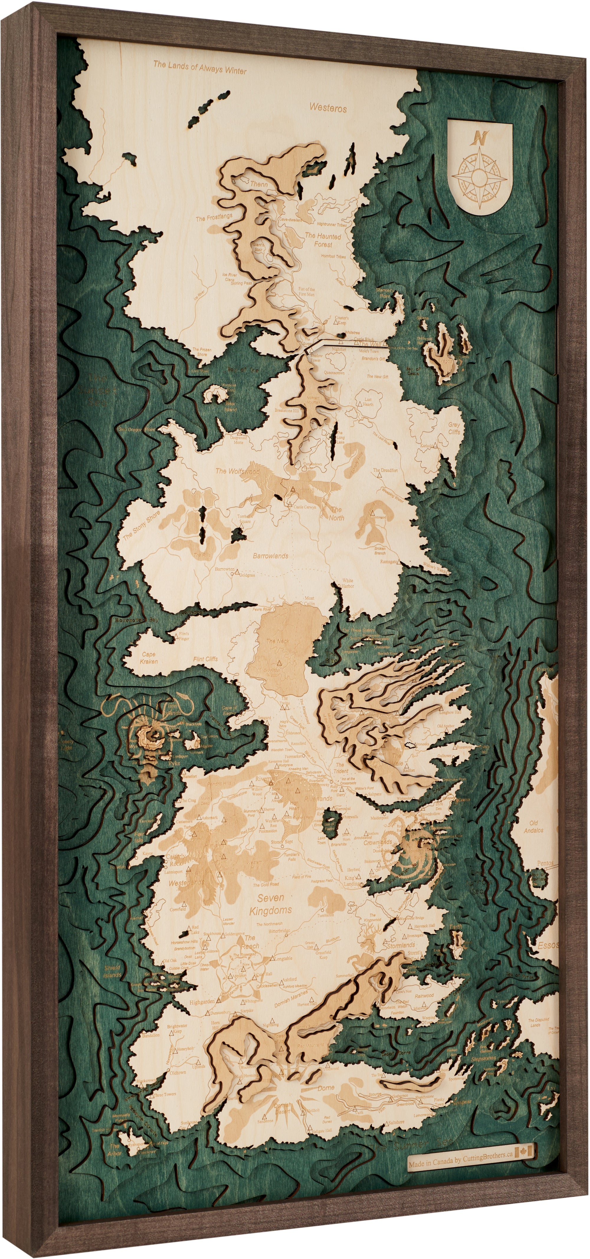 G.O.T. WESTEROS SEVEN KINGDOMS  3D Holz Wandkarte - Version M