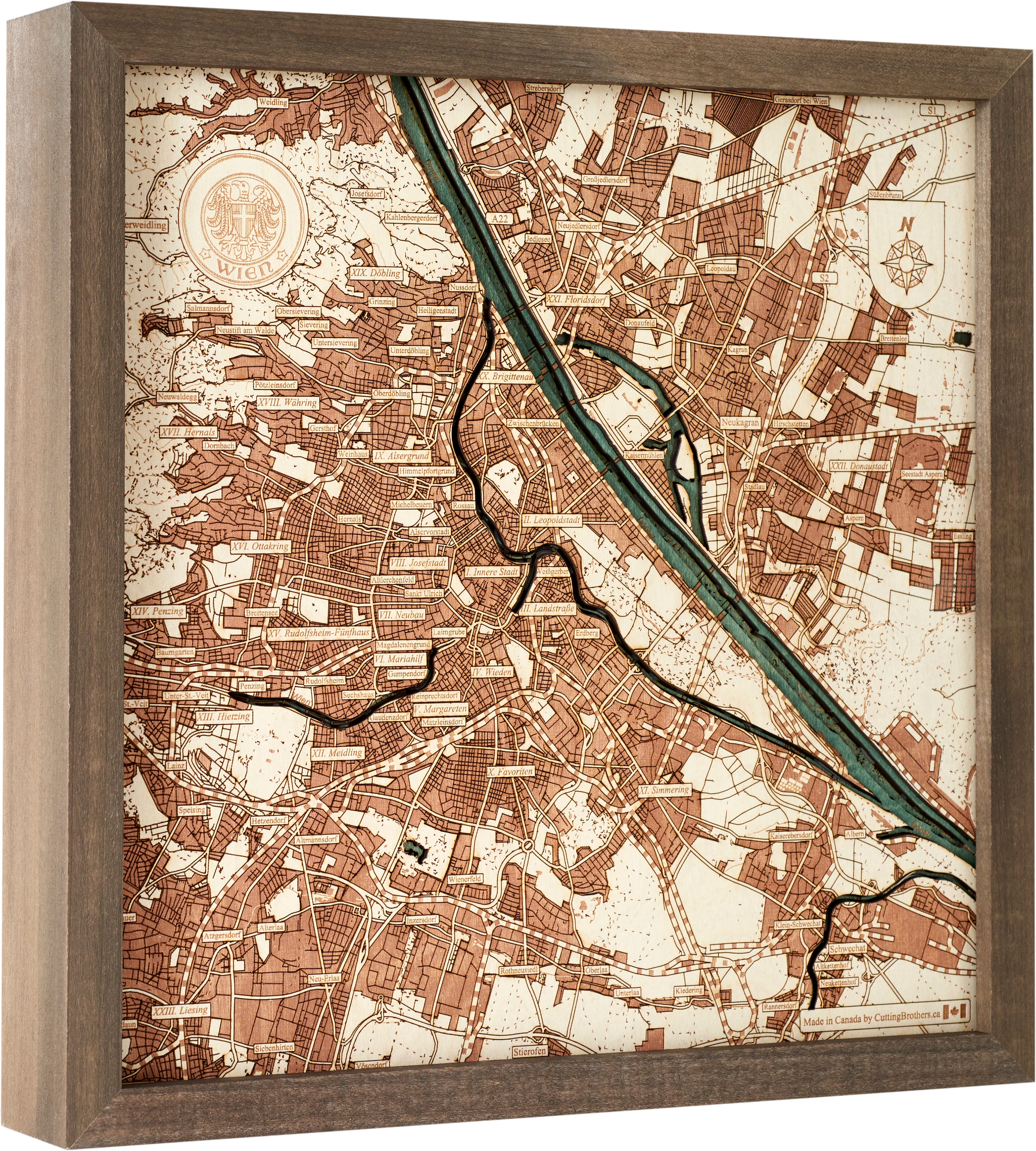 VIENNA 3D wooden wall map - version S