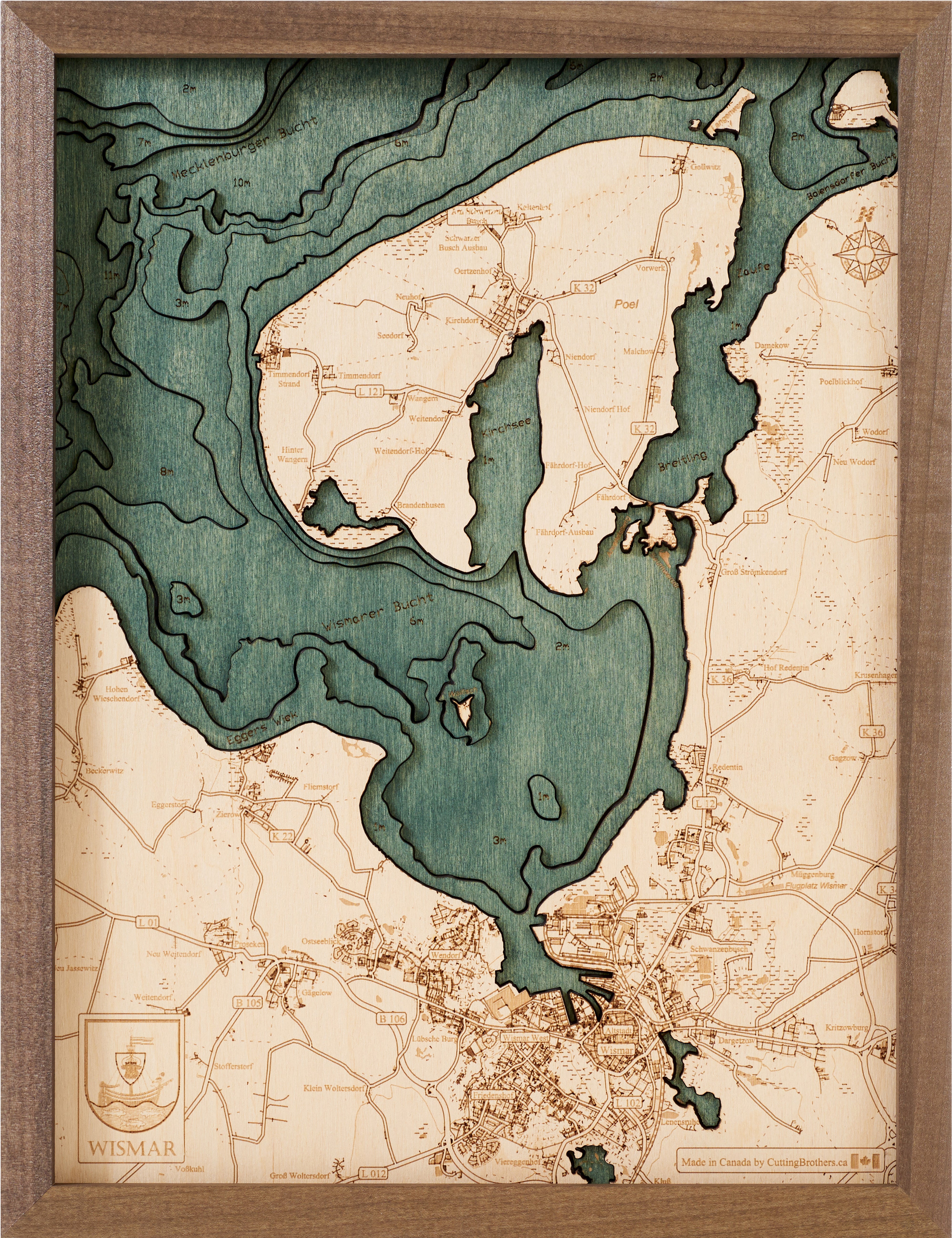 WISMAR and POEL ISLAND 3D wooden wall map - version S