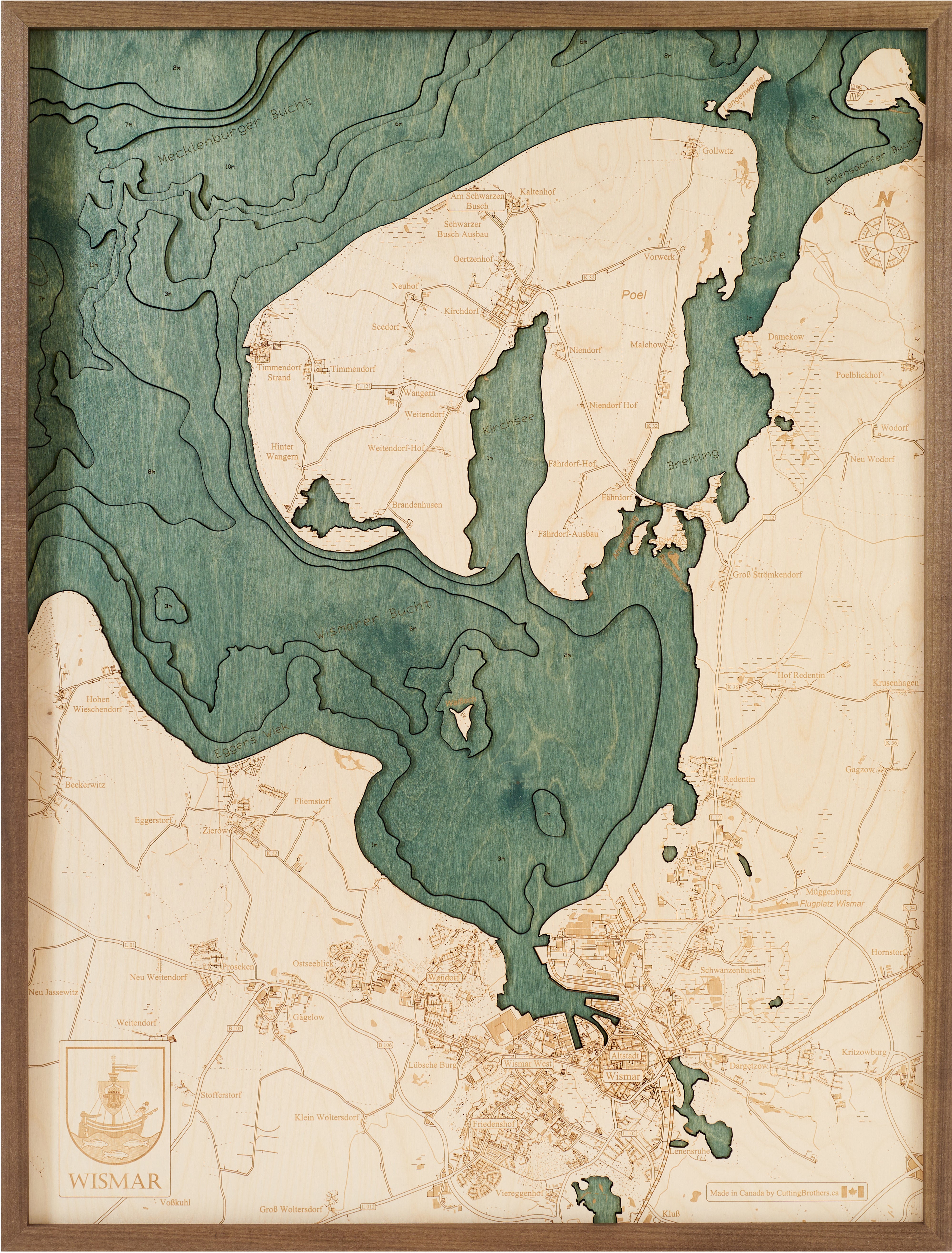 WISMAR und INSEL POEL 3D Holz Wandkarte - Version L