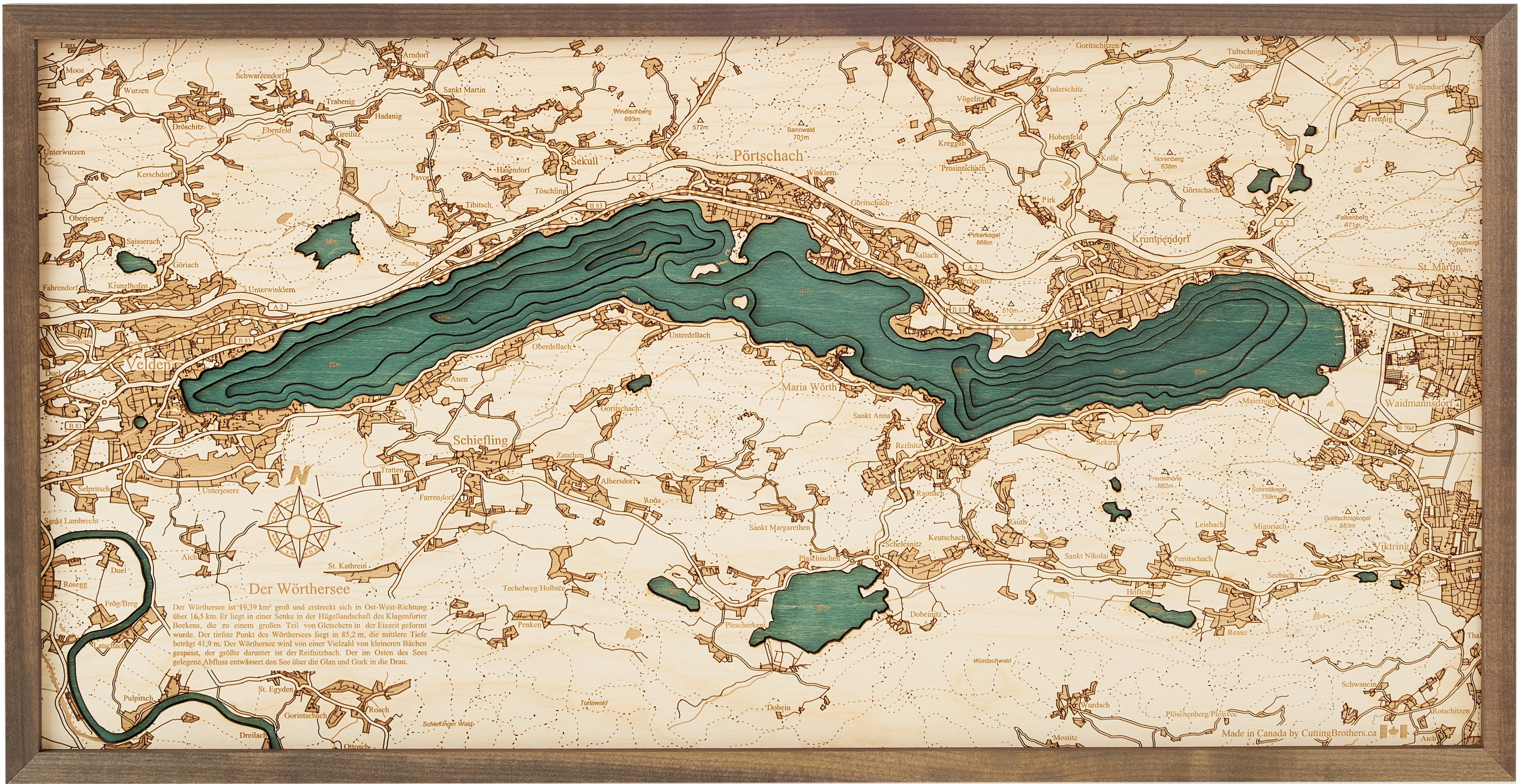 WÖRTHERSEE 3D wooden wall map - version M