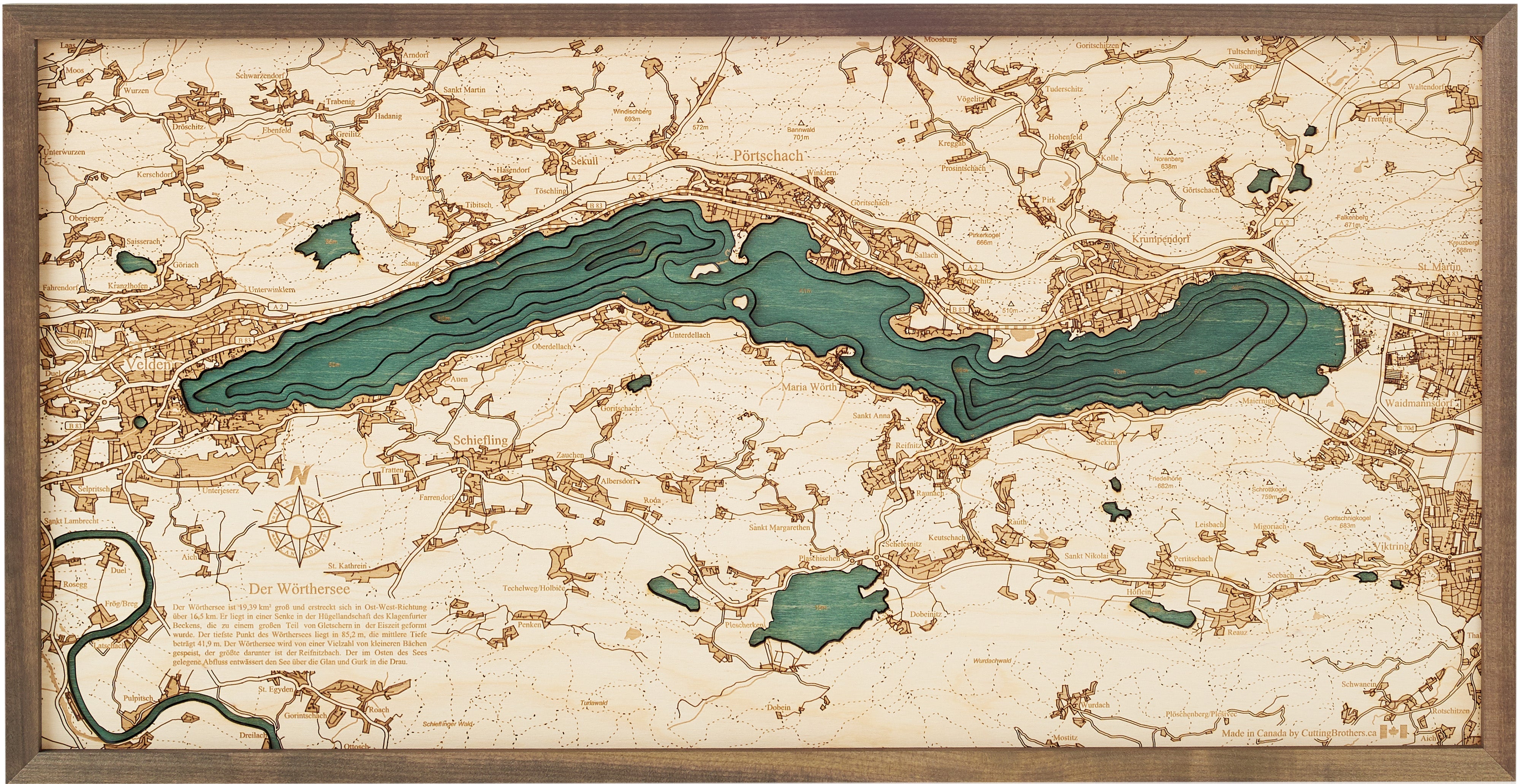 WÖRTHERSEE 3D Holz Wandkarte - Version M