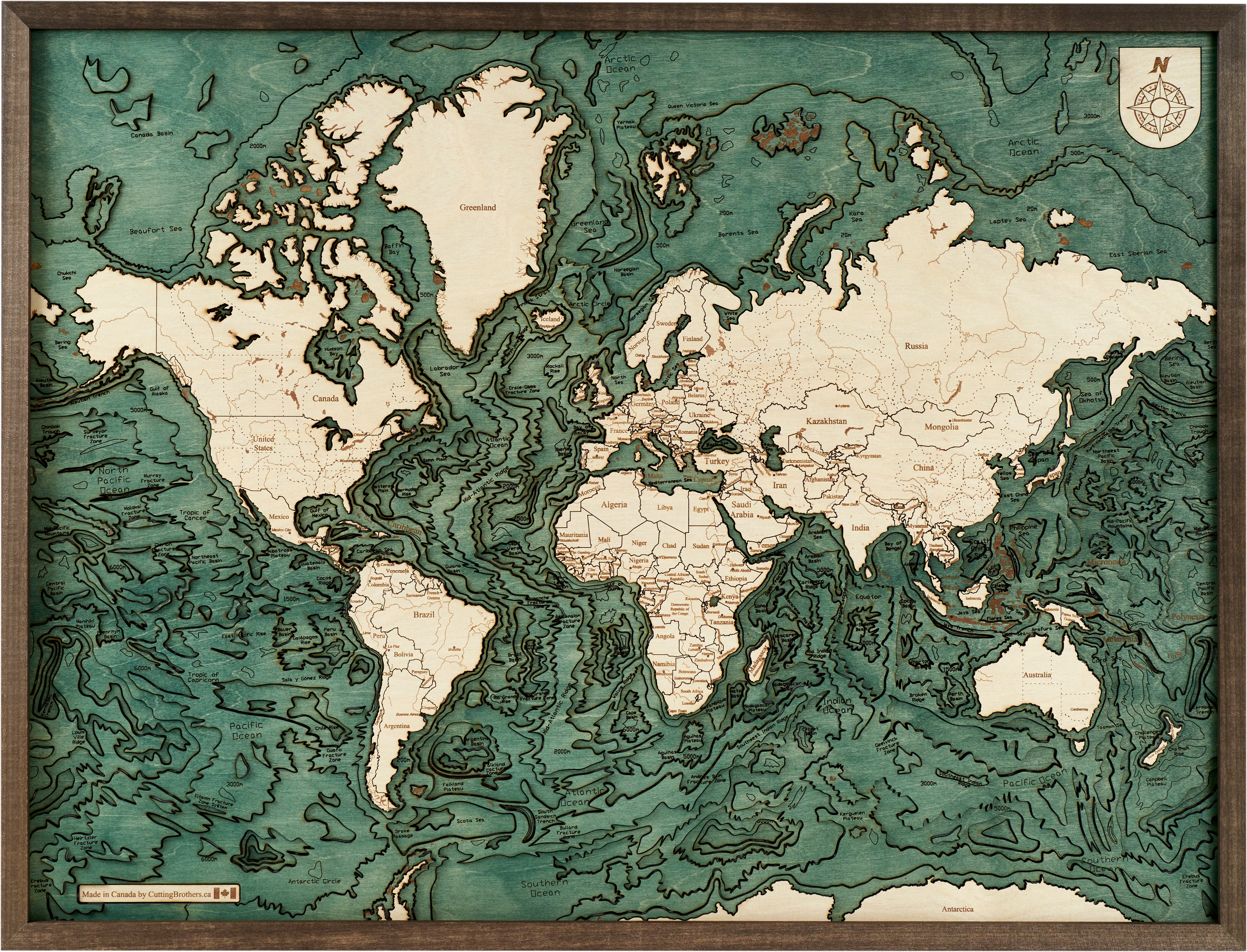 WORLD MAP 3D wooden wall map 