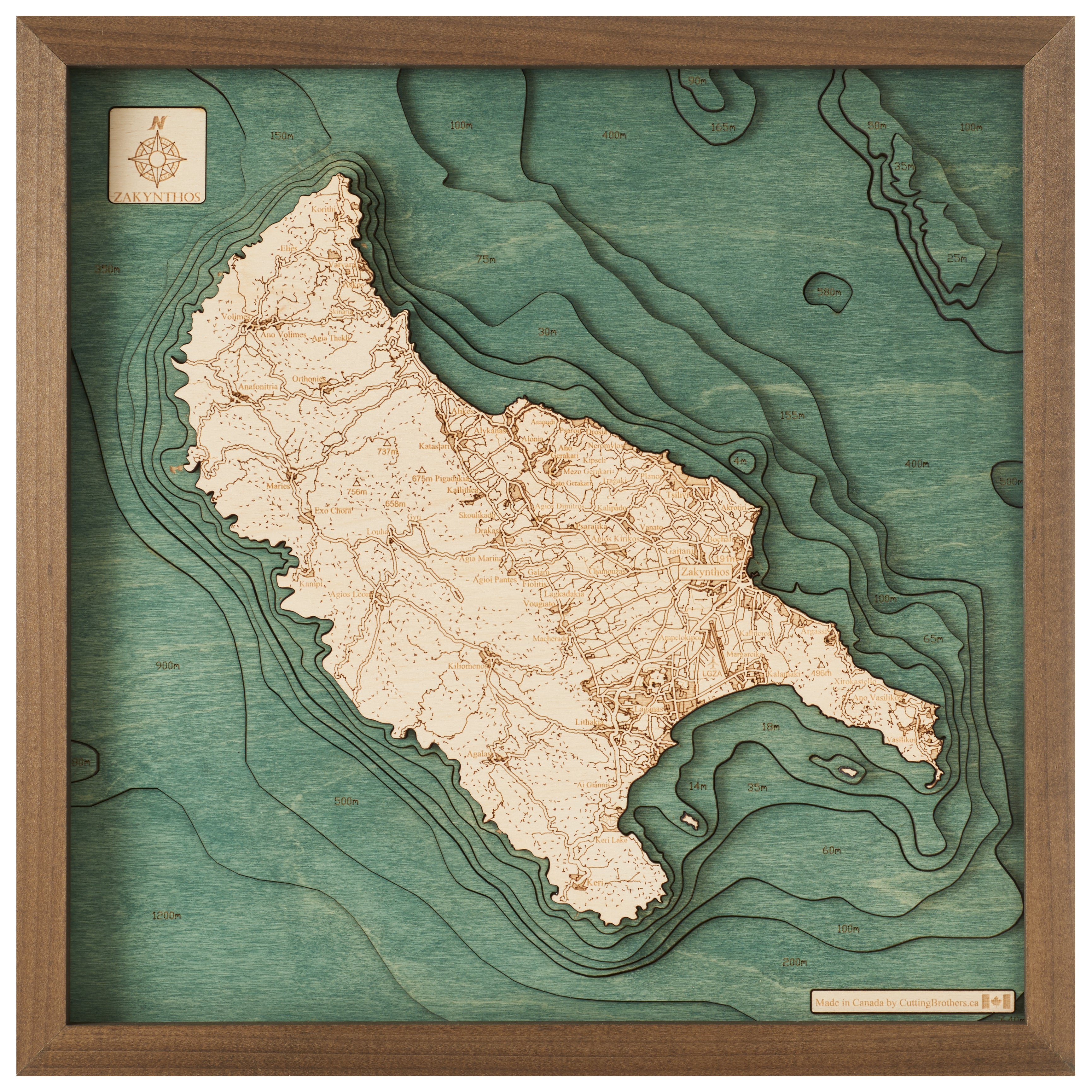 ZAKYNTHOS -  3D Holz Wandkarte - Version S