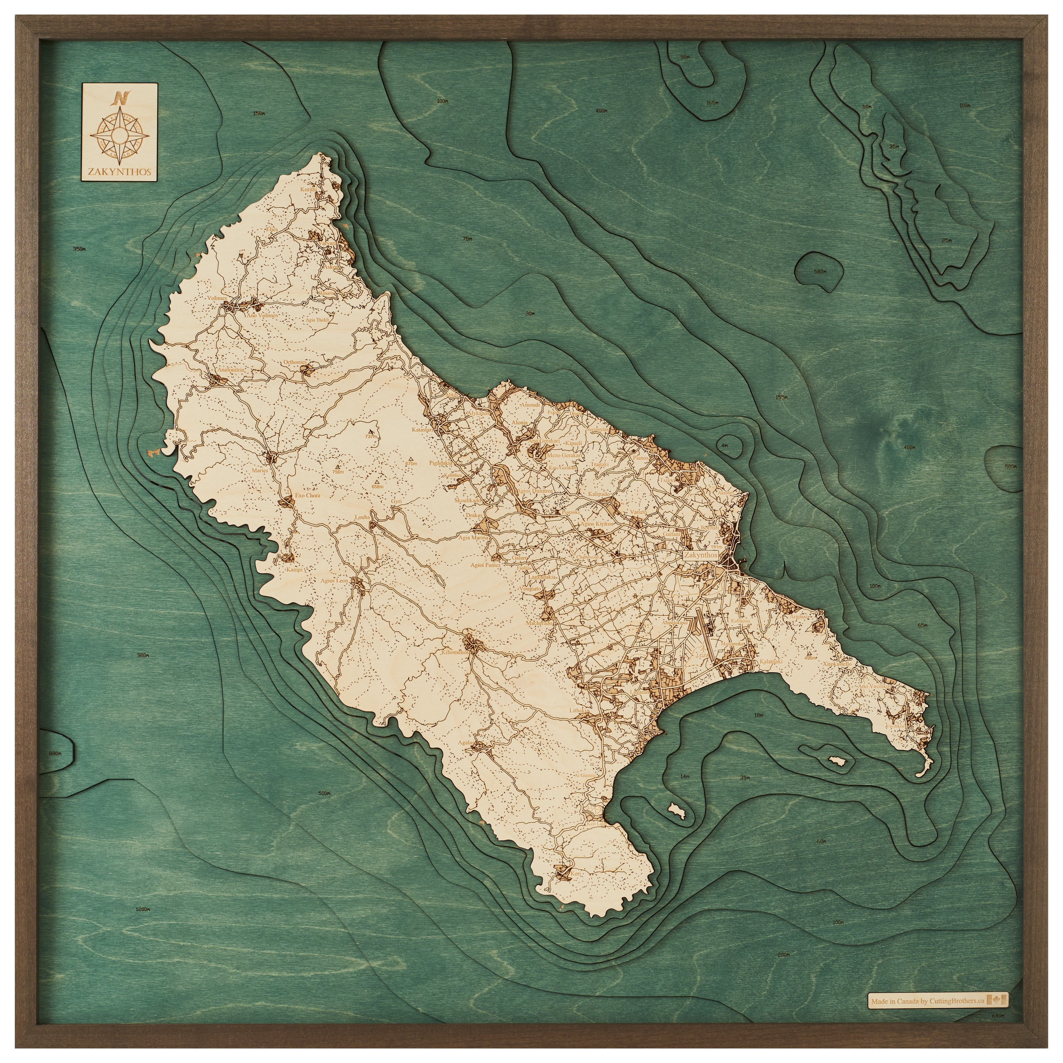 ZAKYNTHOS -  3D Holz Wandkarte - Version L