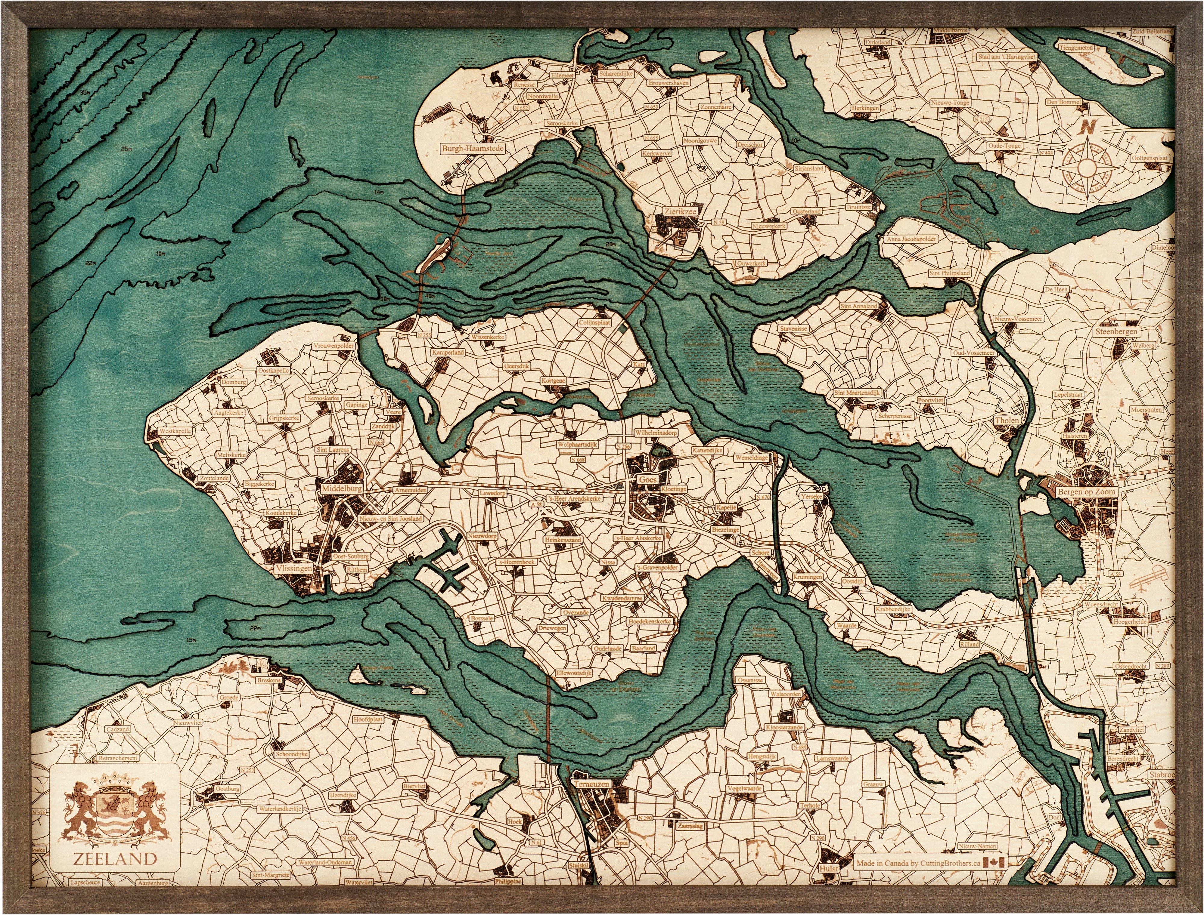ZEELAND 3D wooden wall map - version L 