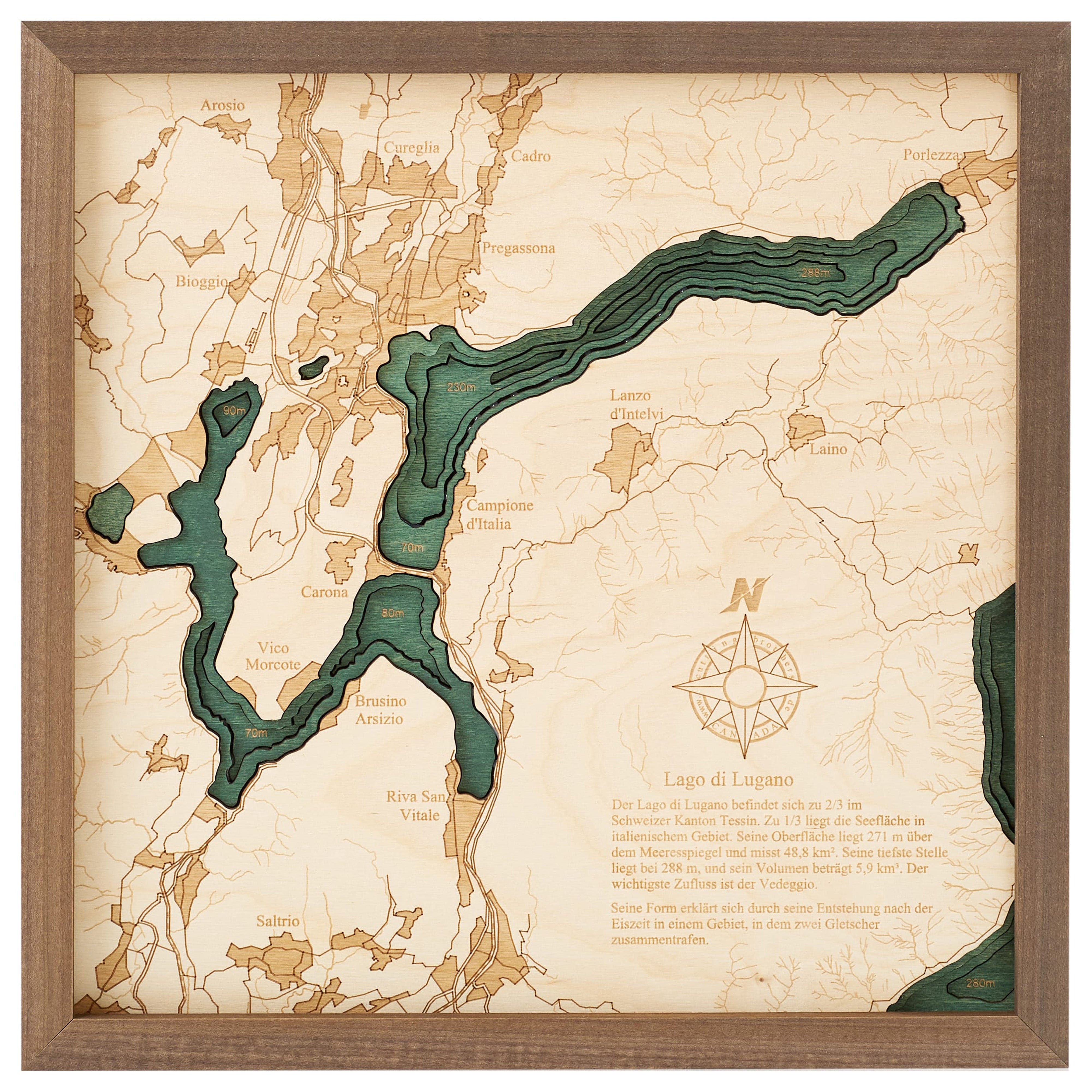 LAKE LUGAN 3D wooden wall map - version S