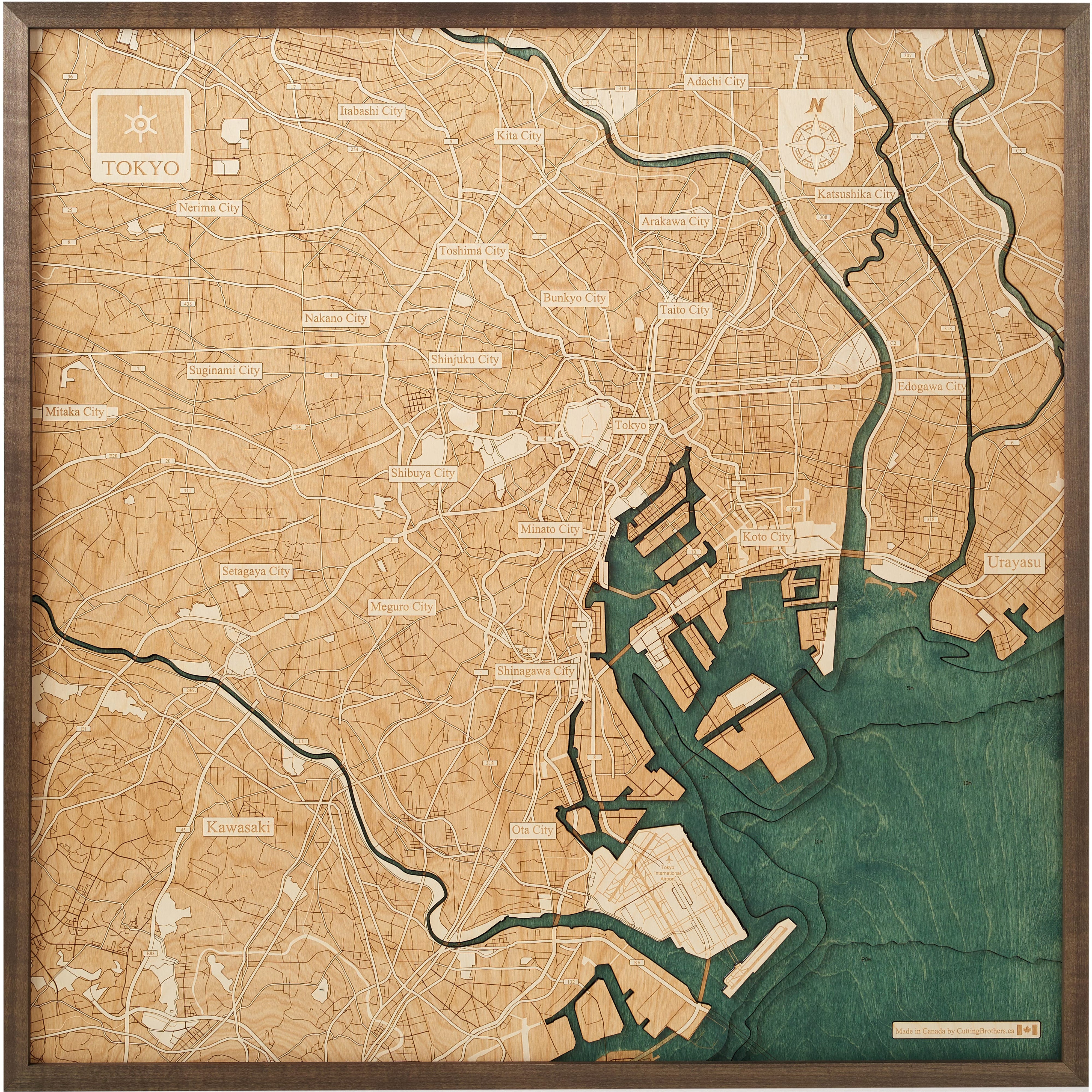 TOKYO 3D WOODEN wall map - version L