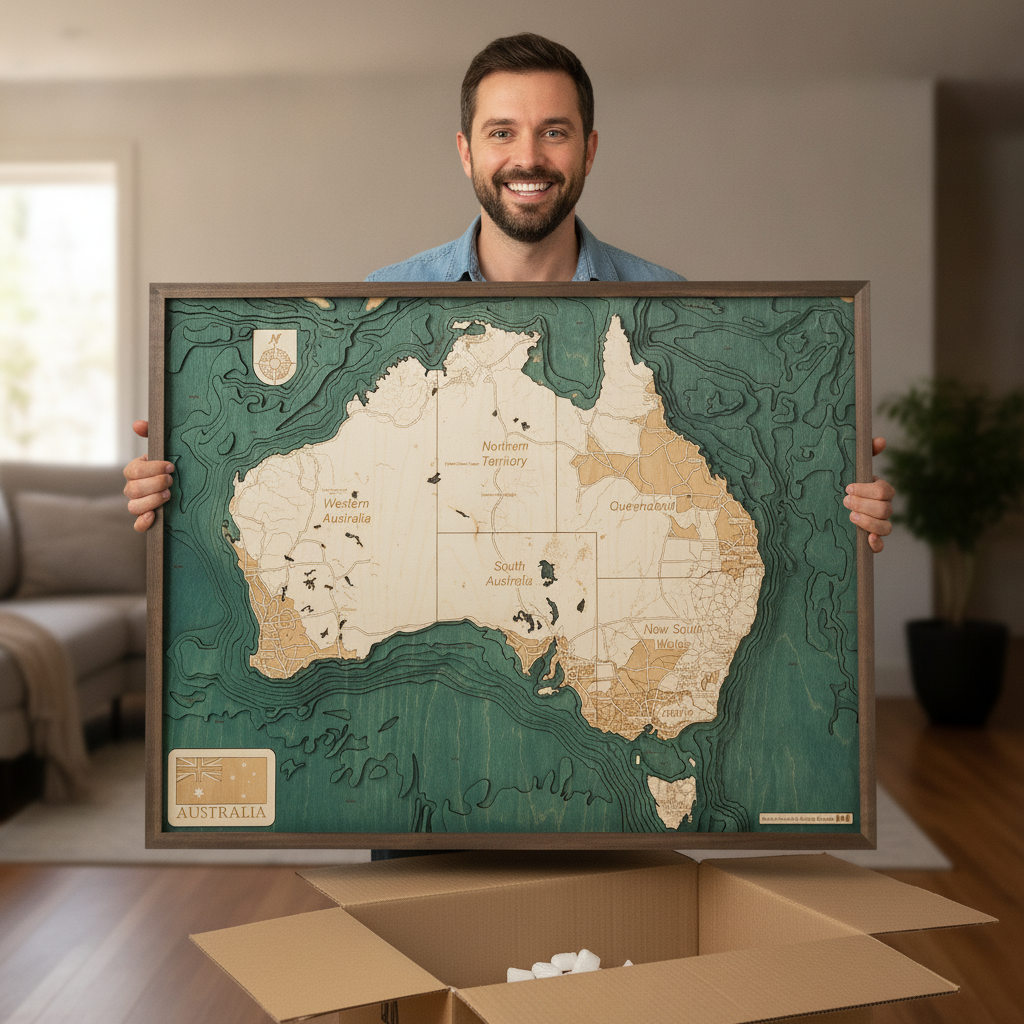 AUSTRALIEN 3D Holz Wandkarte - Version L