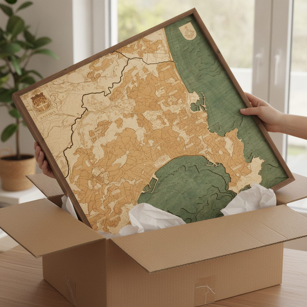ANTIBES 3D Wooden Wall Map - Version L 